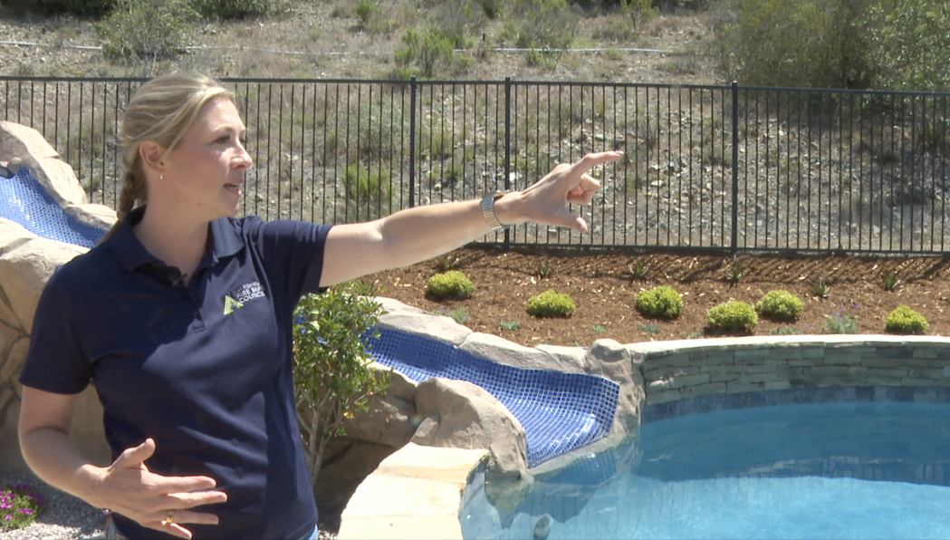 Lindsey Smith shows the succulents planted in her backyard to act as a wall of defense against a fire. 