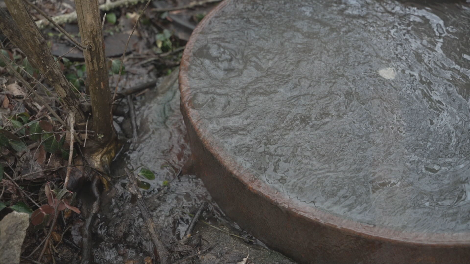 Limestone treated sewage manhole overflow