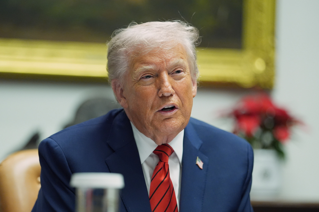 President Donald Trump speaks during a roundtable discussion with business leaders in the Roosevelt Room of the White House, Wednesday, Dec. 10, 2025, in Washington. 