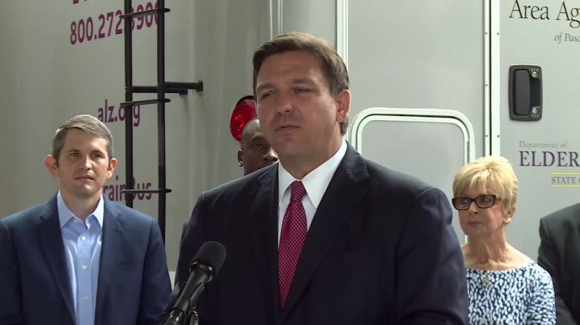 Florida Gov. Ron DeSantis holds a news conference at an assisted living center in Jacksonville on June 21, 2021.jpg