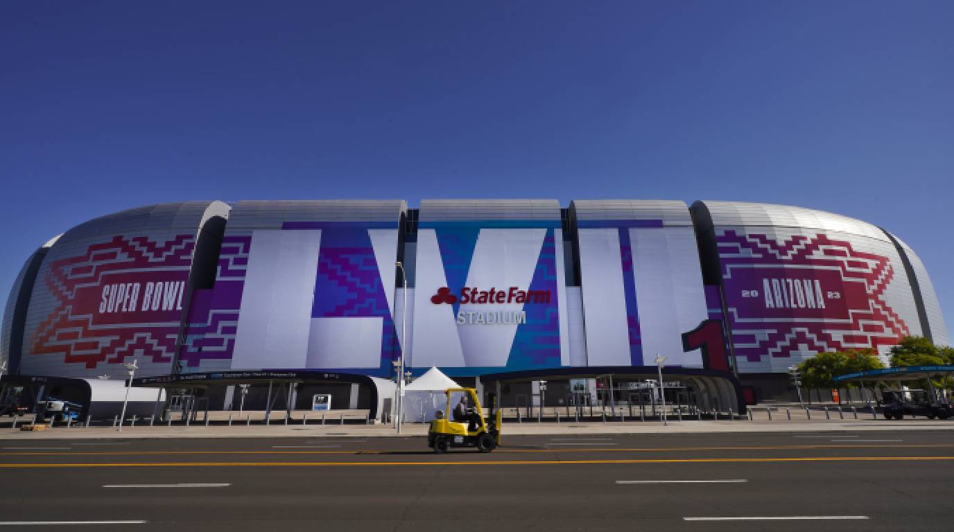 State Farm Stadium is home to the NFL Super Bowl LVII football game. 