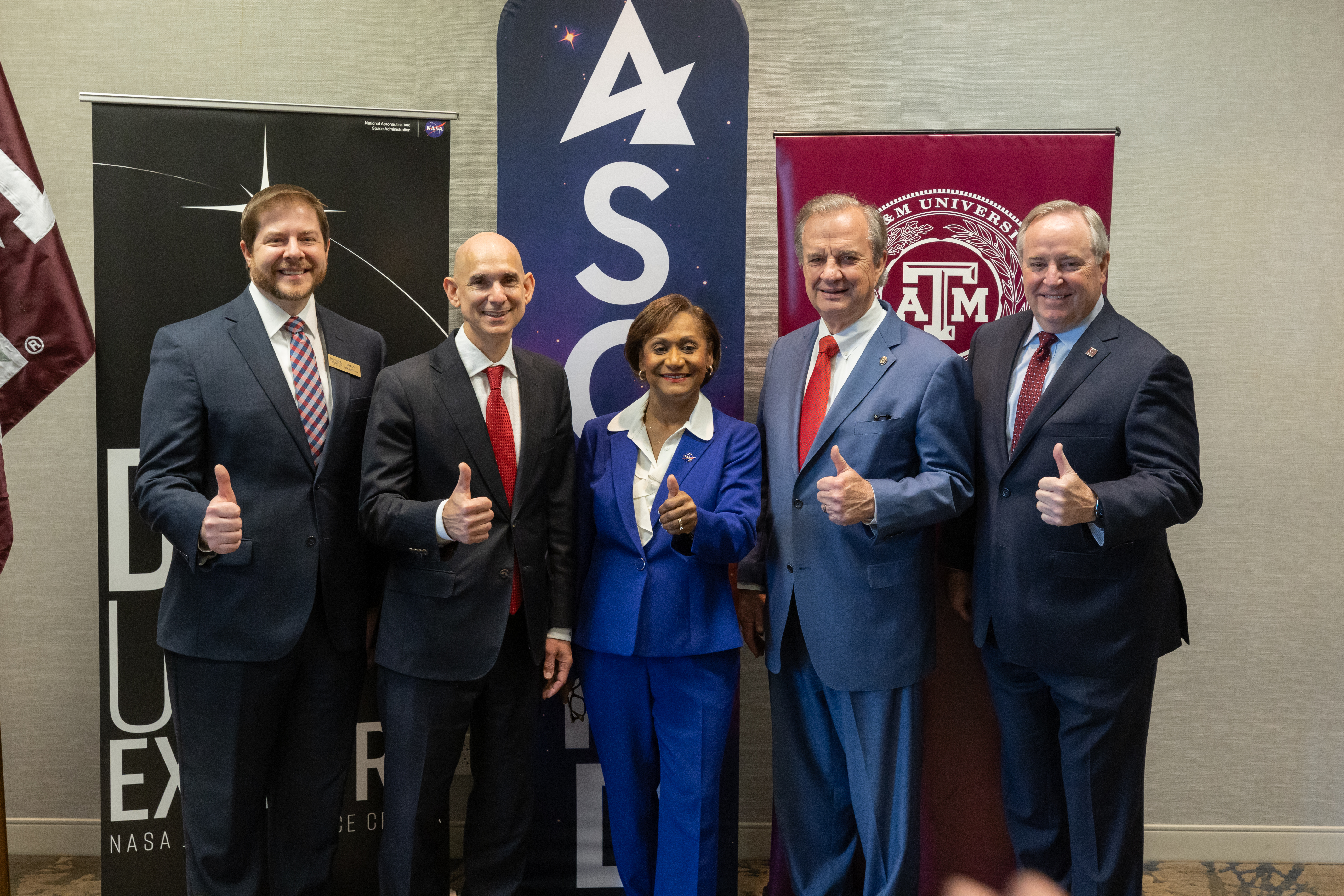 NASA and Texas A&M leaders meeting at the ASCENDxTexas Conference in South Shore Harbour, Texas on Feb. 15.