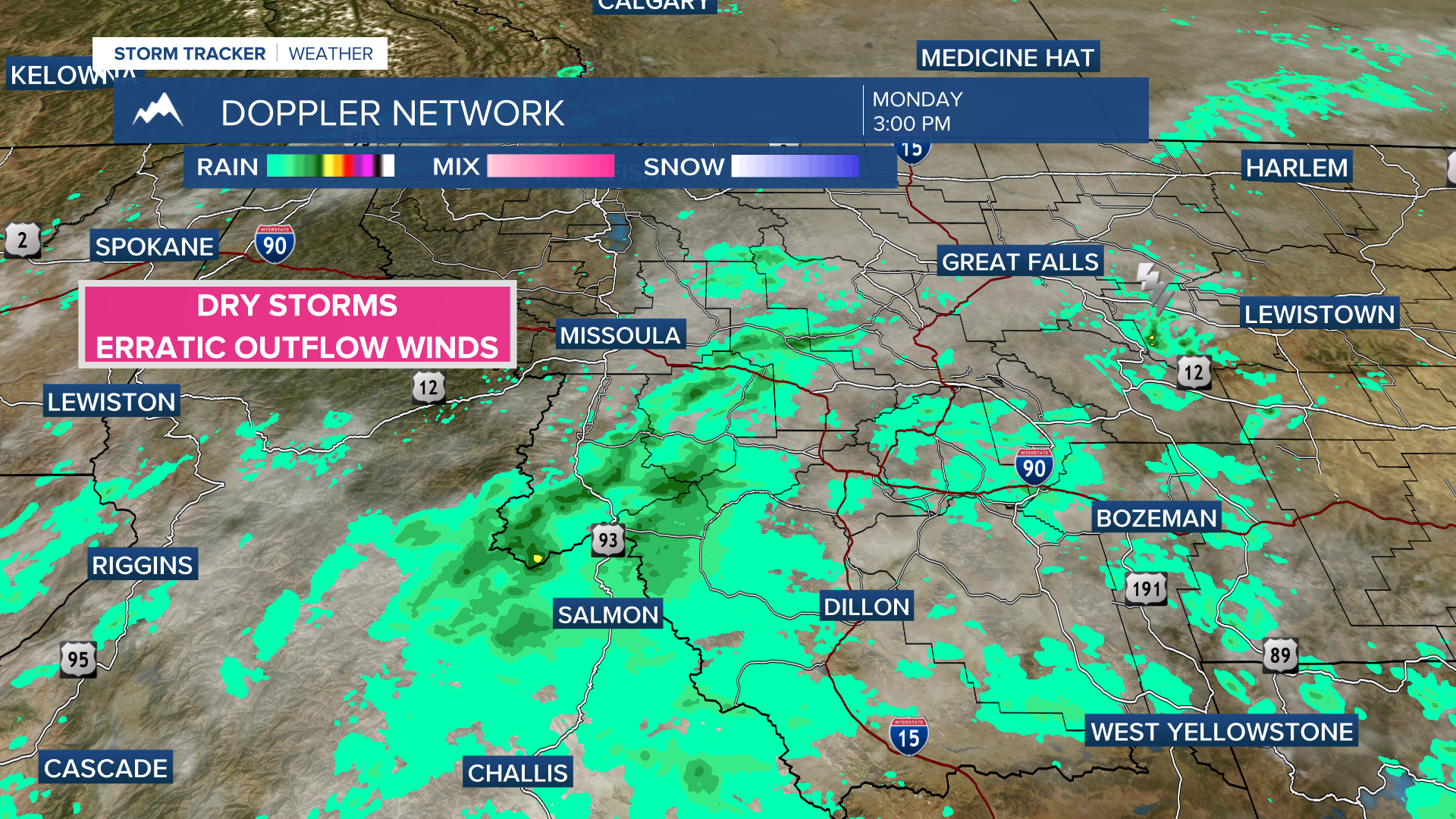 Dry thunderstorms possible in Western Montana Monday
