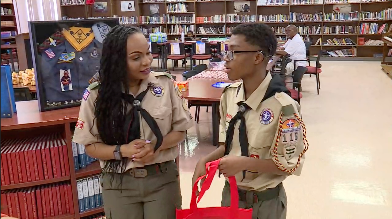 Erika Parker Garrett and her son Manny Parker at Riviera Preparatory School to work on his Eagle Scout project. Sept. 9, 2023.