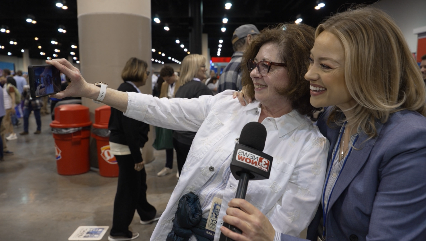 3 News Now's Mary Nelson poses for a picture with Audrey Adler of New York.