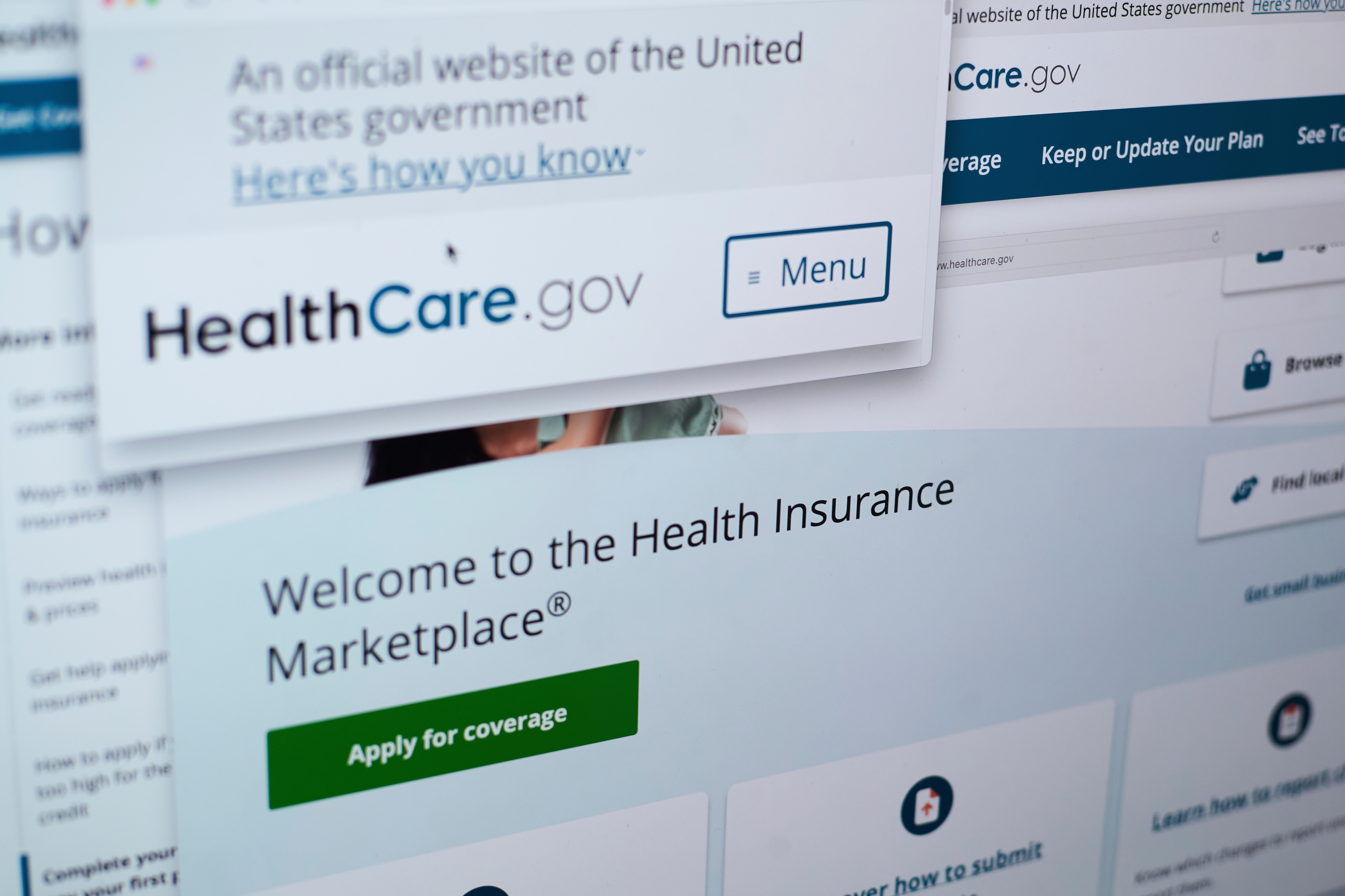 Pages from the U.S. Affordable Care Act health insurance website healthcare.gov are seen on a computer screen in New York.