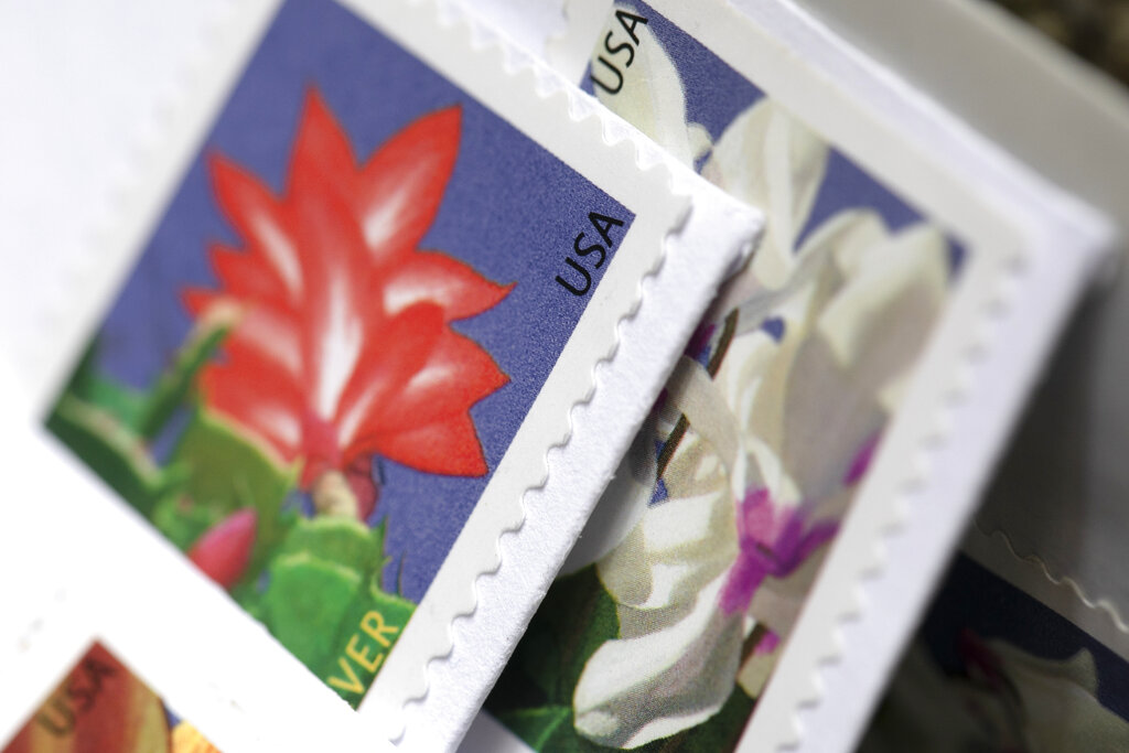 Stamps are attached to envelopes.