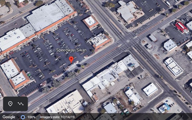 Police say the incident happened near Speedway and Swan. Both victims were treated with non-life threatening injuries. Photo via Google Earth.