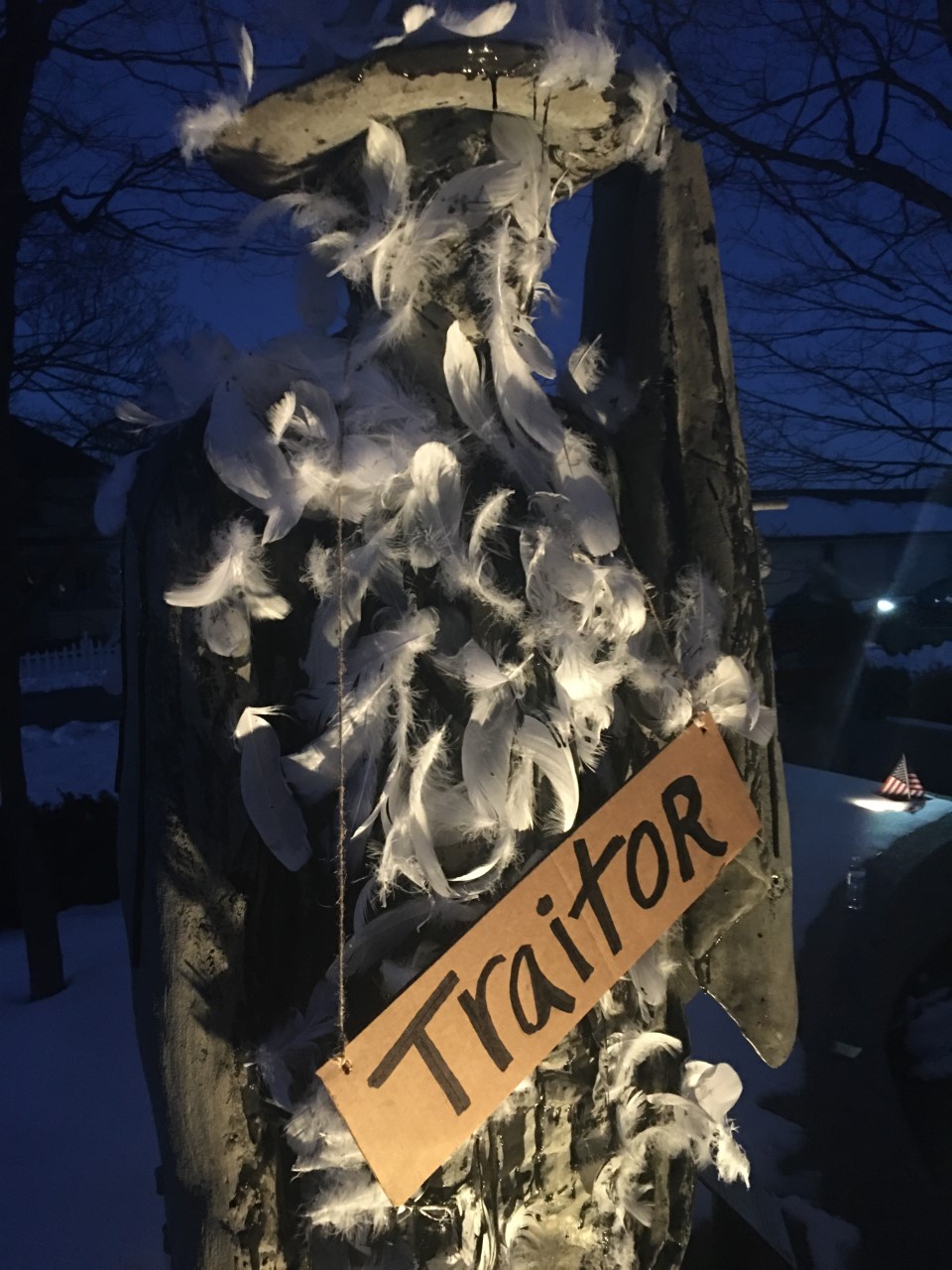 Allendale statue cleaned up after being "tarred and feathered" 
