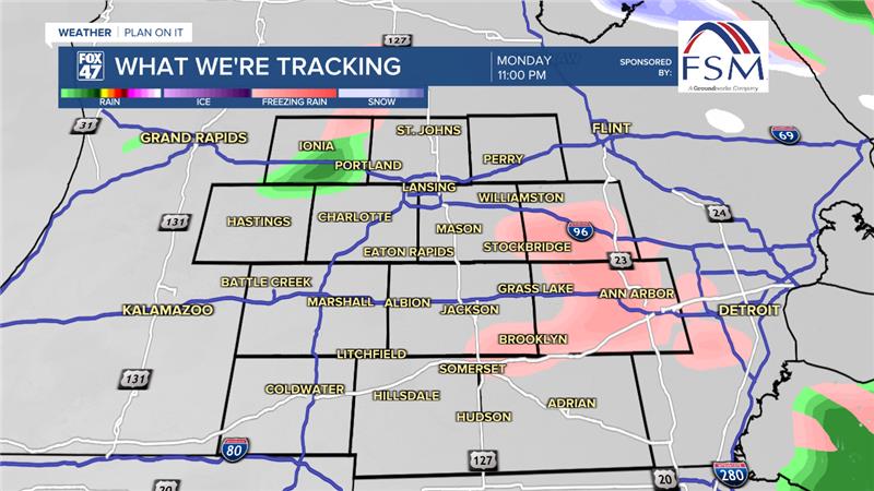 Freezing rain possible beginning late Monday evening ahead of an incoming warm front