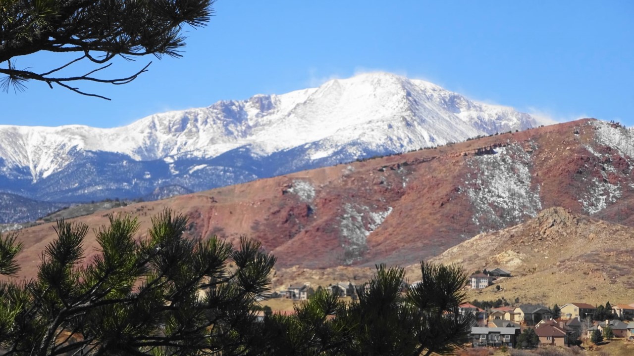 Pikes Peak covered in snow