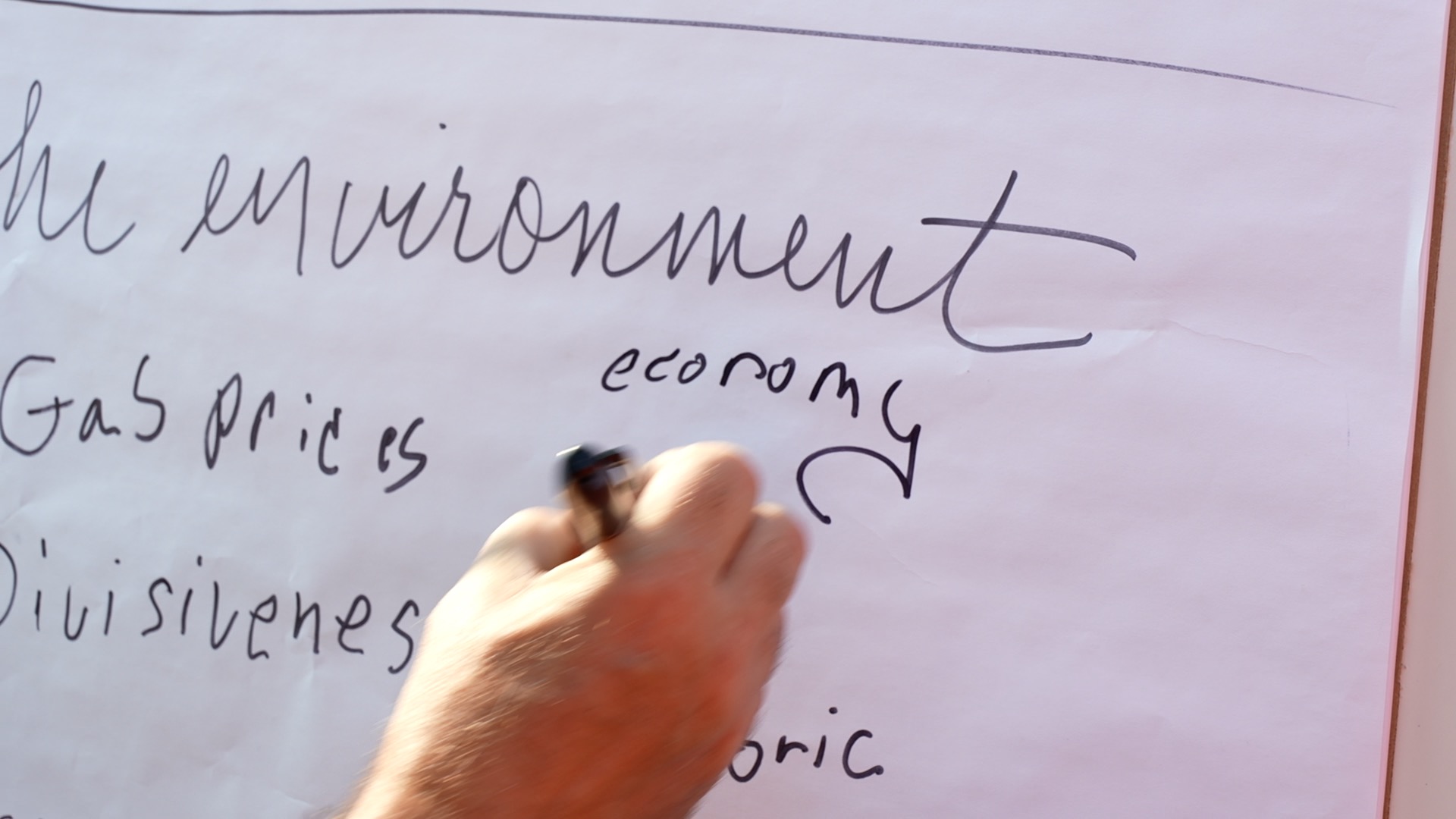 Man writes down 'economy' on the board