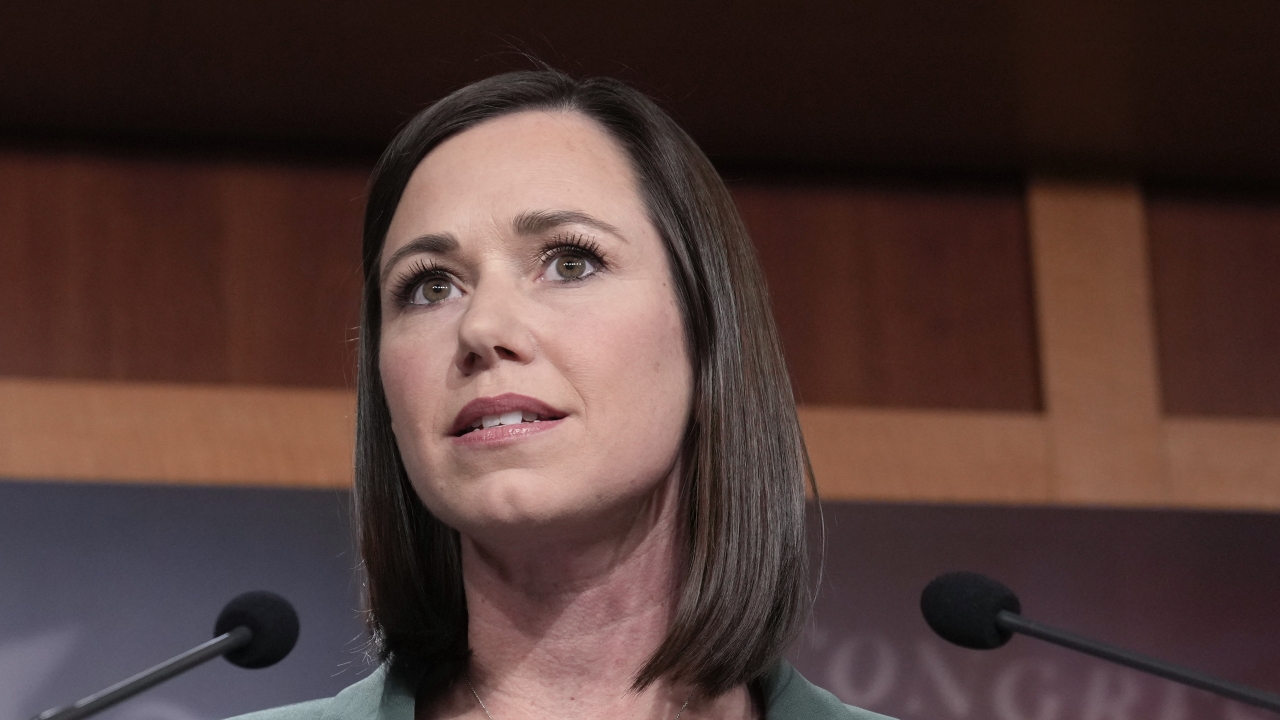 Sen. Katie Britt, R-Ala.,, speaks during a news conference on the border, Feb. 15, 2023.