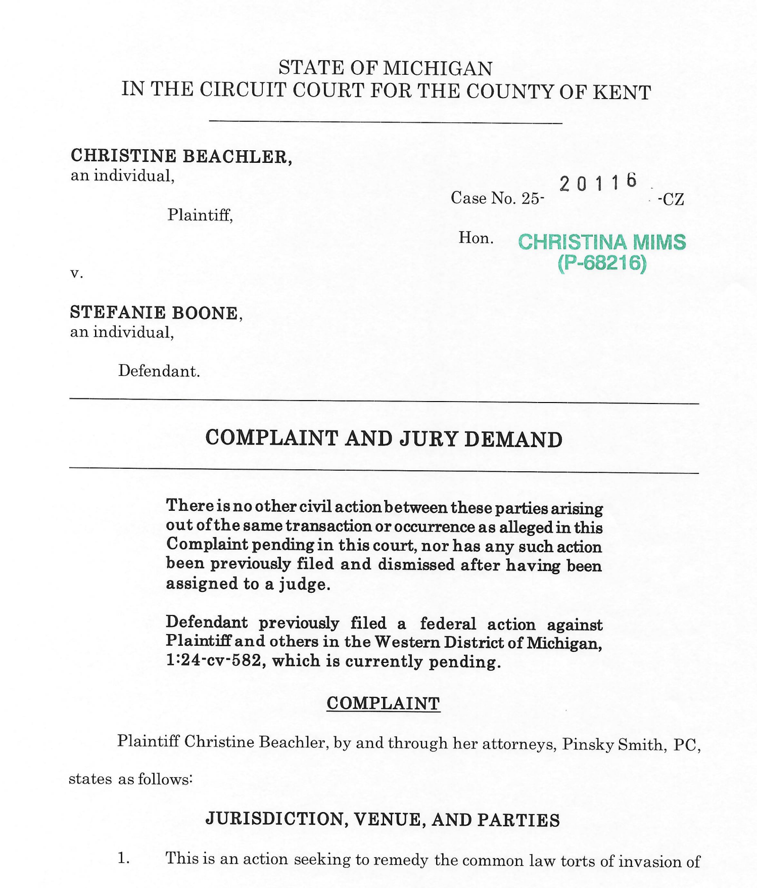 Front page of Boone lawsuit