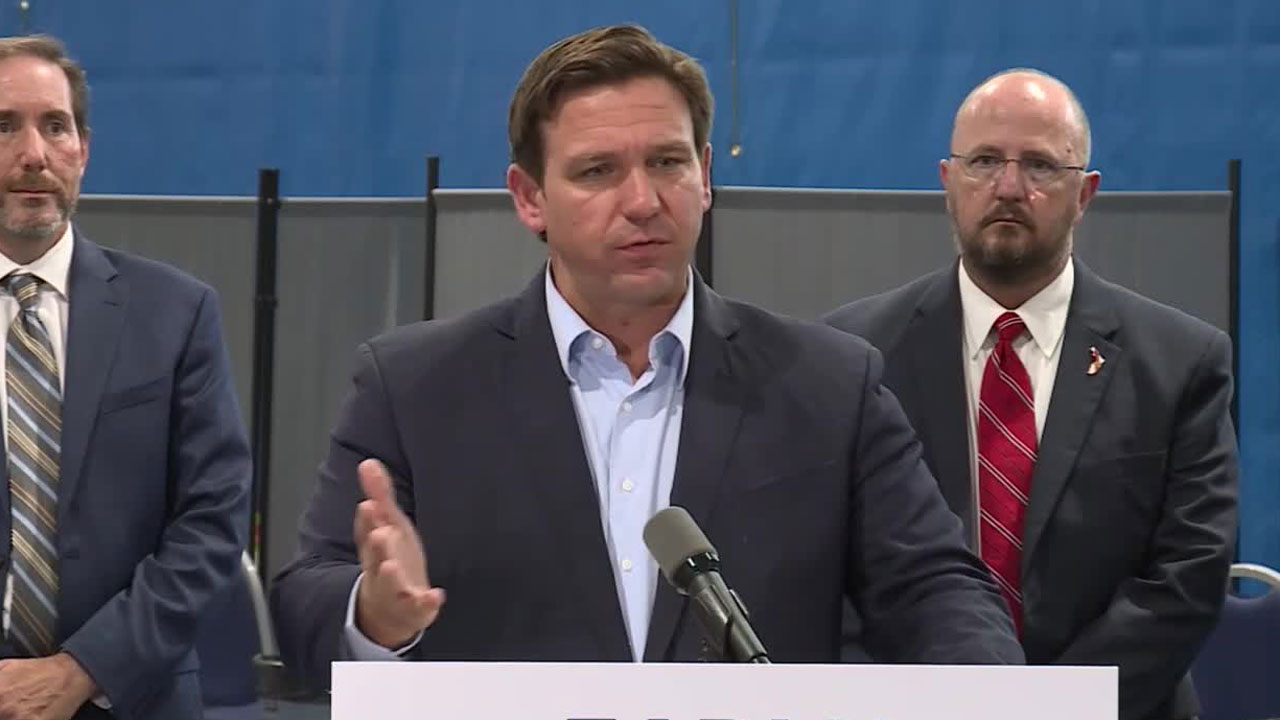 Gov. Ron DeSantis at West Gate Park near West Palm Beach on new monoclonal antibody clinic site being established