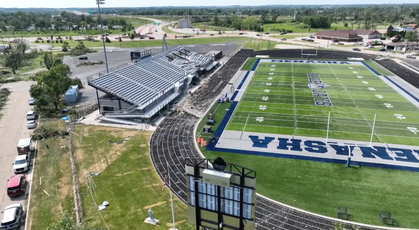 menasha calder stadium tornado damage