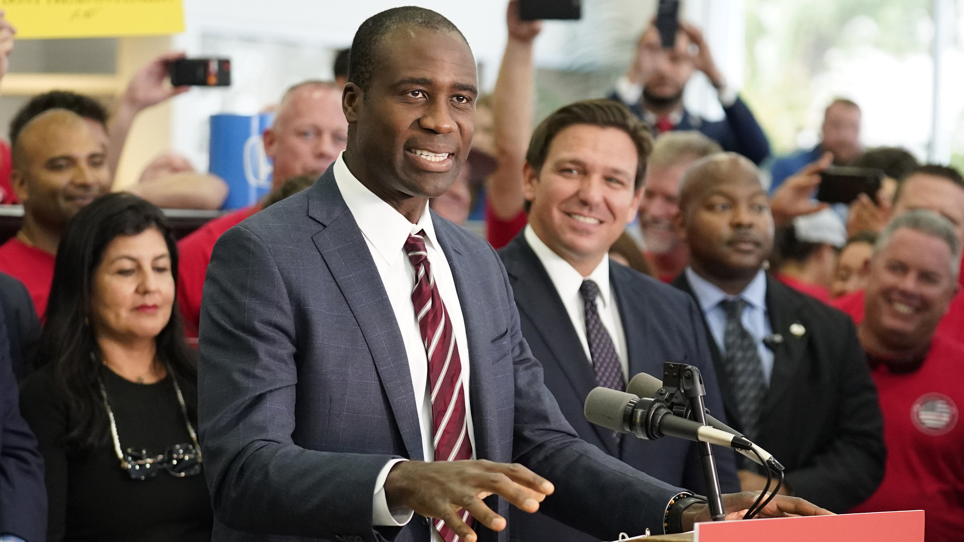 Dr. Joseph Ladapo with Gov. Ron DeSantis in Brandon, Nov. 18, 2021