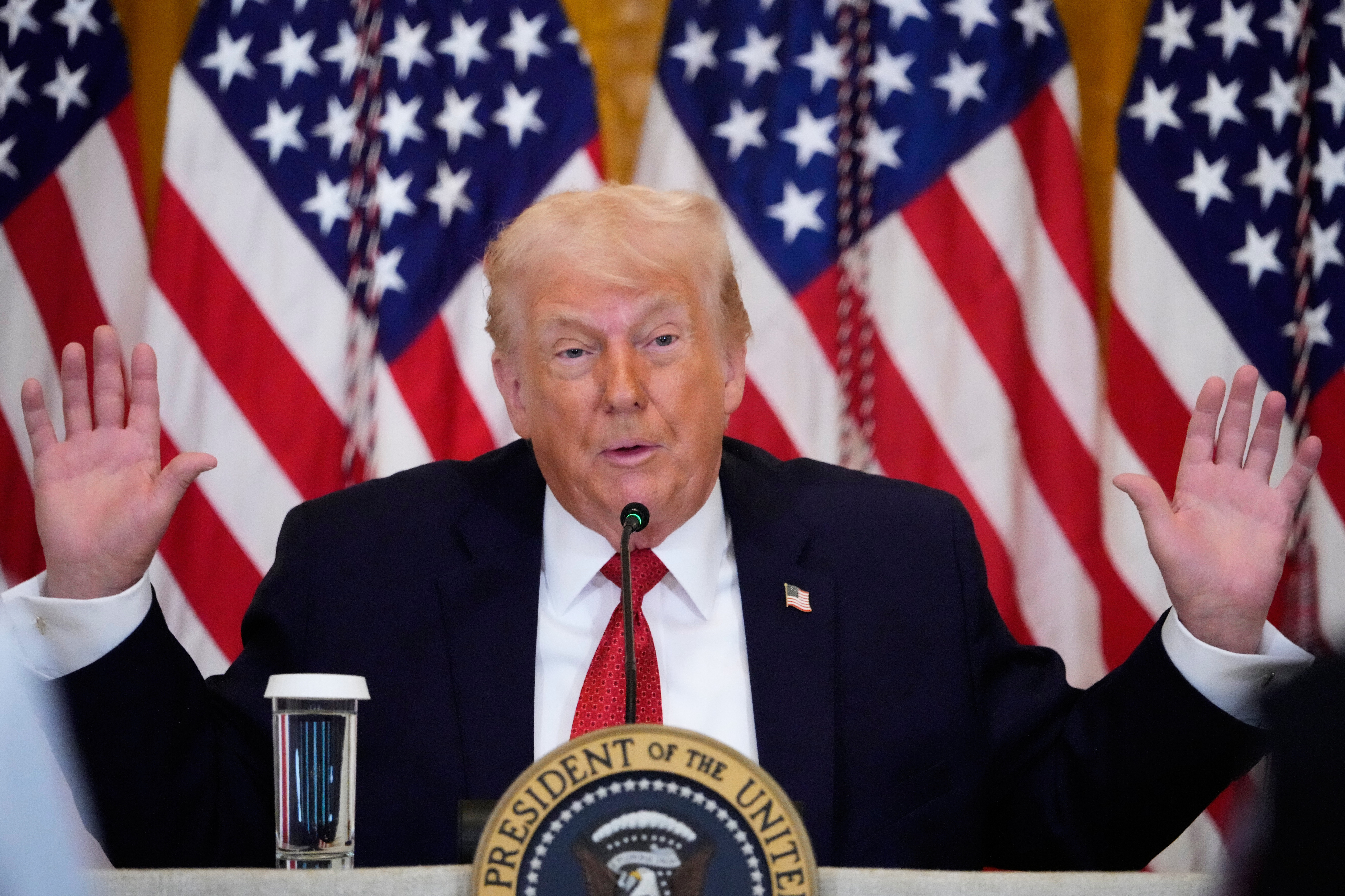 President Donald Trump speaks during an event to promote investment in rural health care in the East Room of the White House, Friday, Jan. 16, 2026, in Washington. 