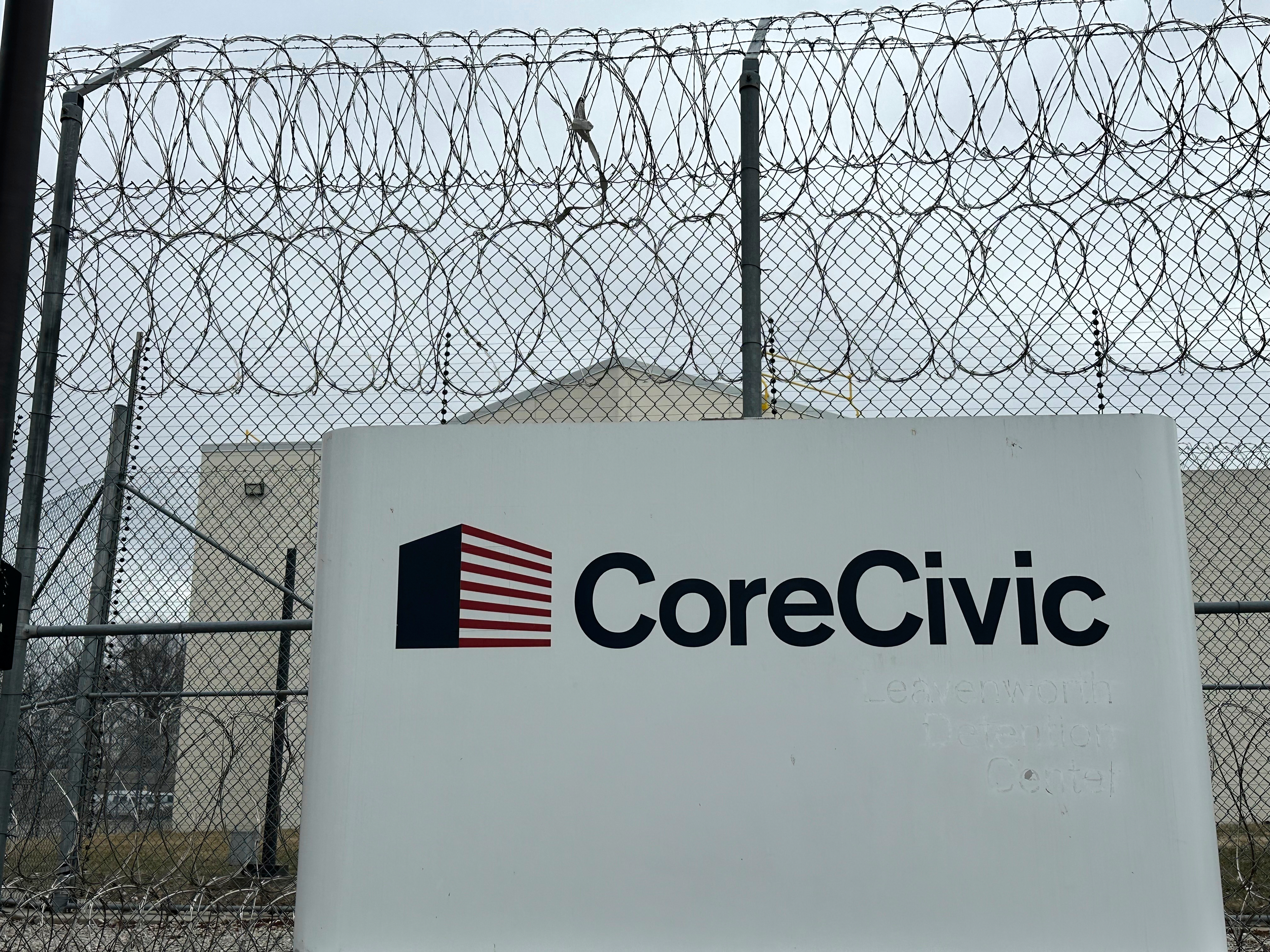 A sign for CoreCivic.