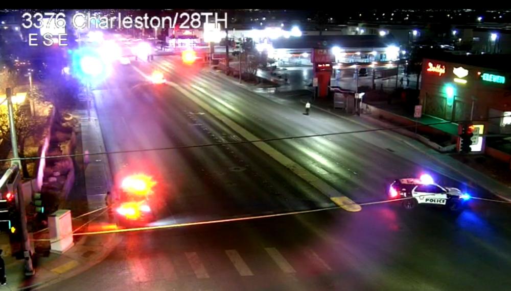 Crash closes all lanes on wesbound Charleston Boulevard at Mojave Road