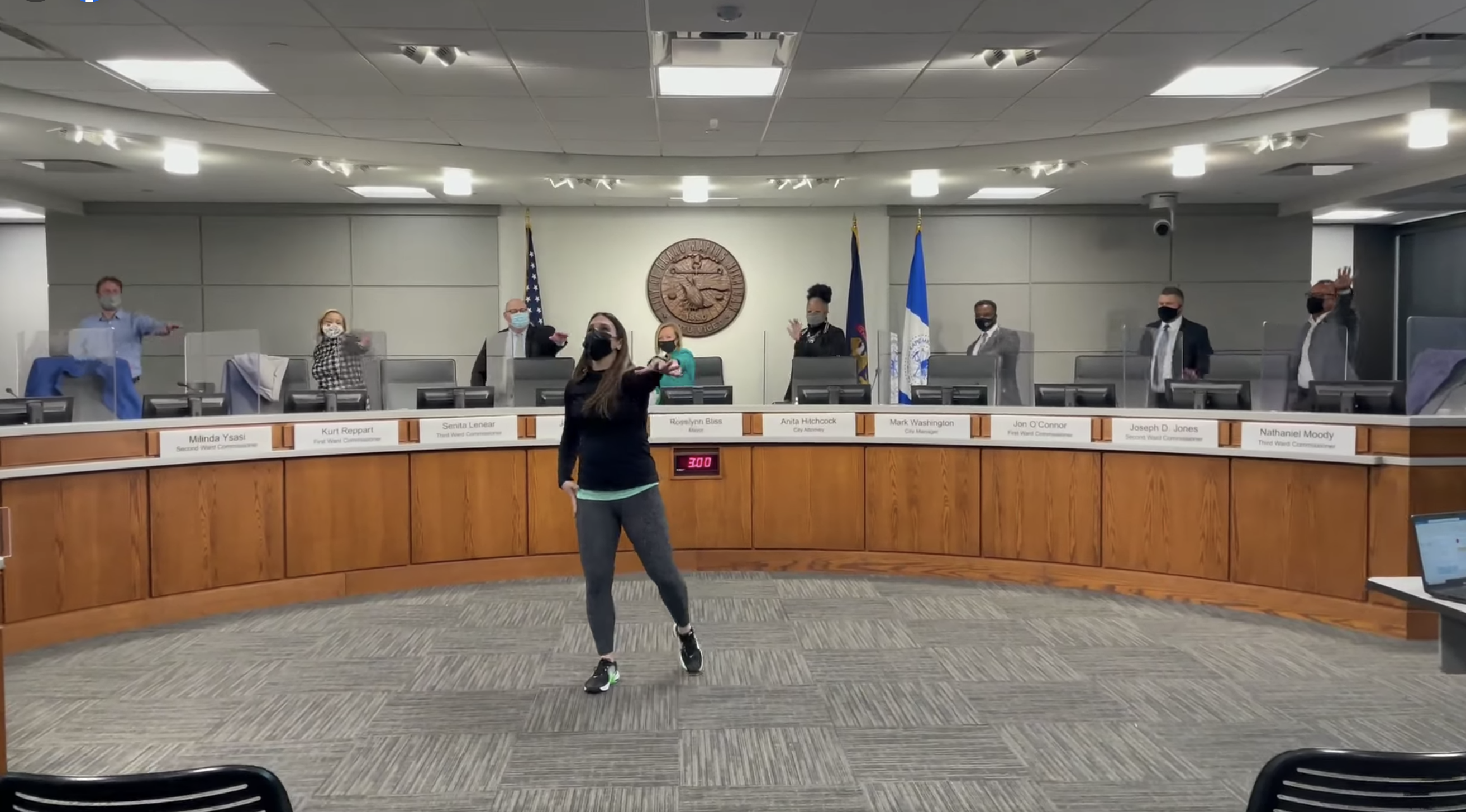 Grand Rapids Committee of the Whole members with Fitness Instructor Amy Kwaiser