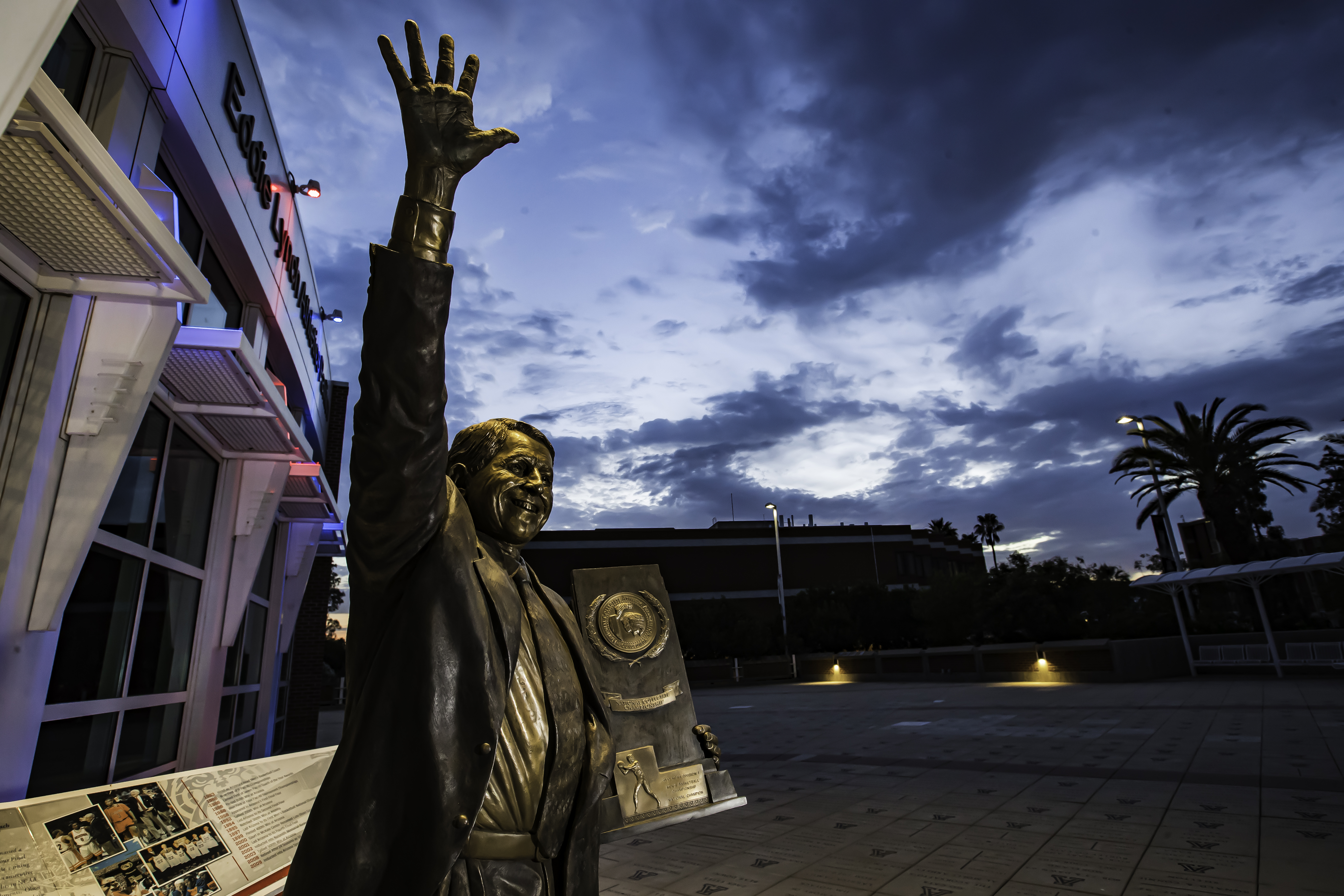 Lute Olson statue outside the University of Arizona's Hall of Champions.