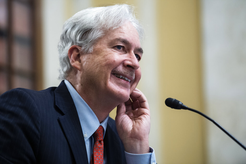 William Burns, nominee for Central Intelligence Agency director, testifies during his Senate Select Intelligence Committee confirmation hearing, Wednesday, Feb. 24, 2021, on Capitol Hill in Washington.  