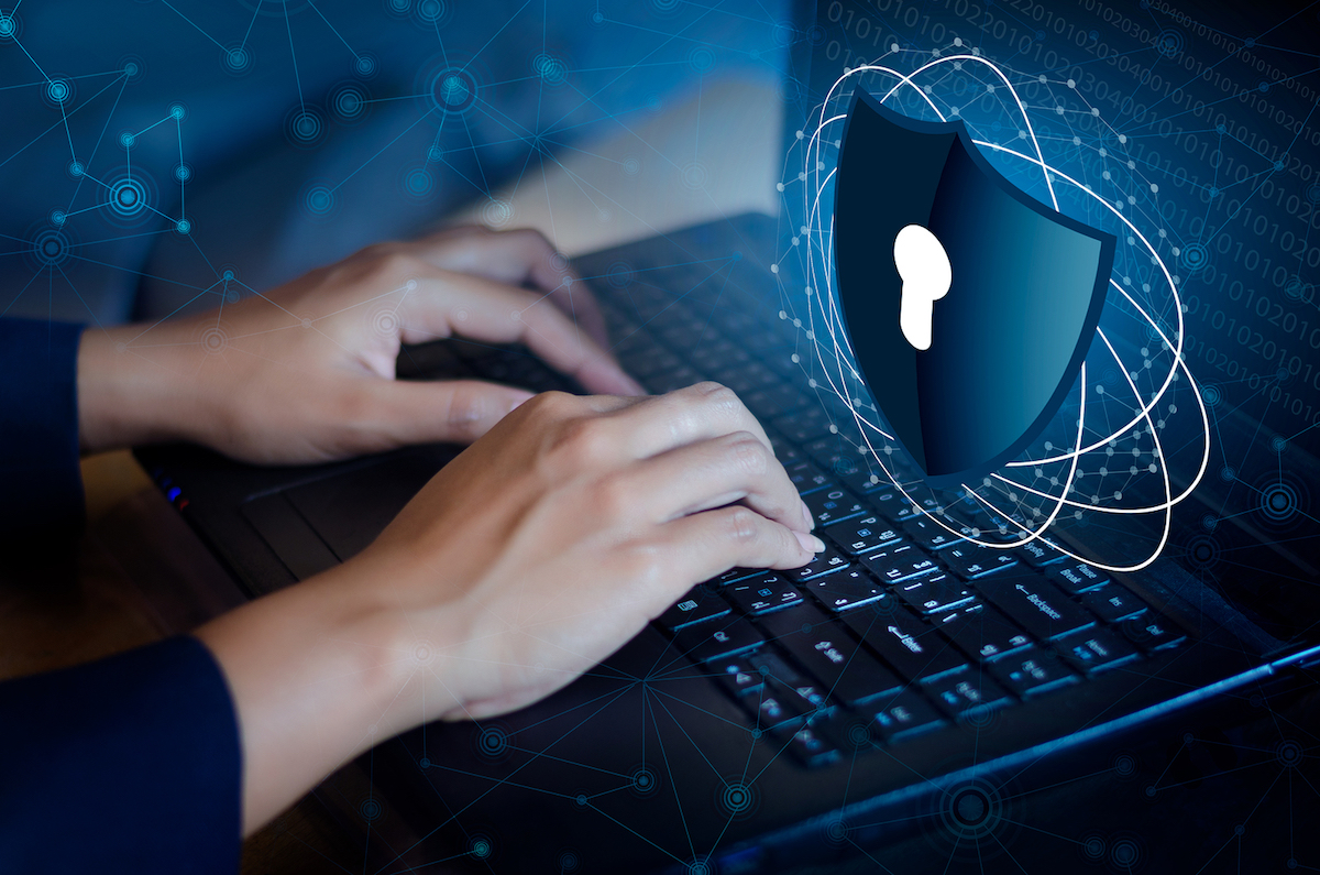 Press Enter Button On The Keyboard Computer Shield Cyber Key Lock Security System Abstract Technolog