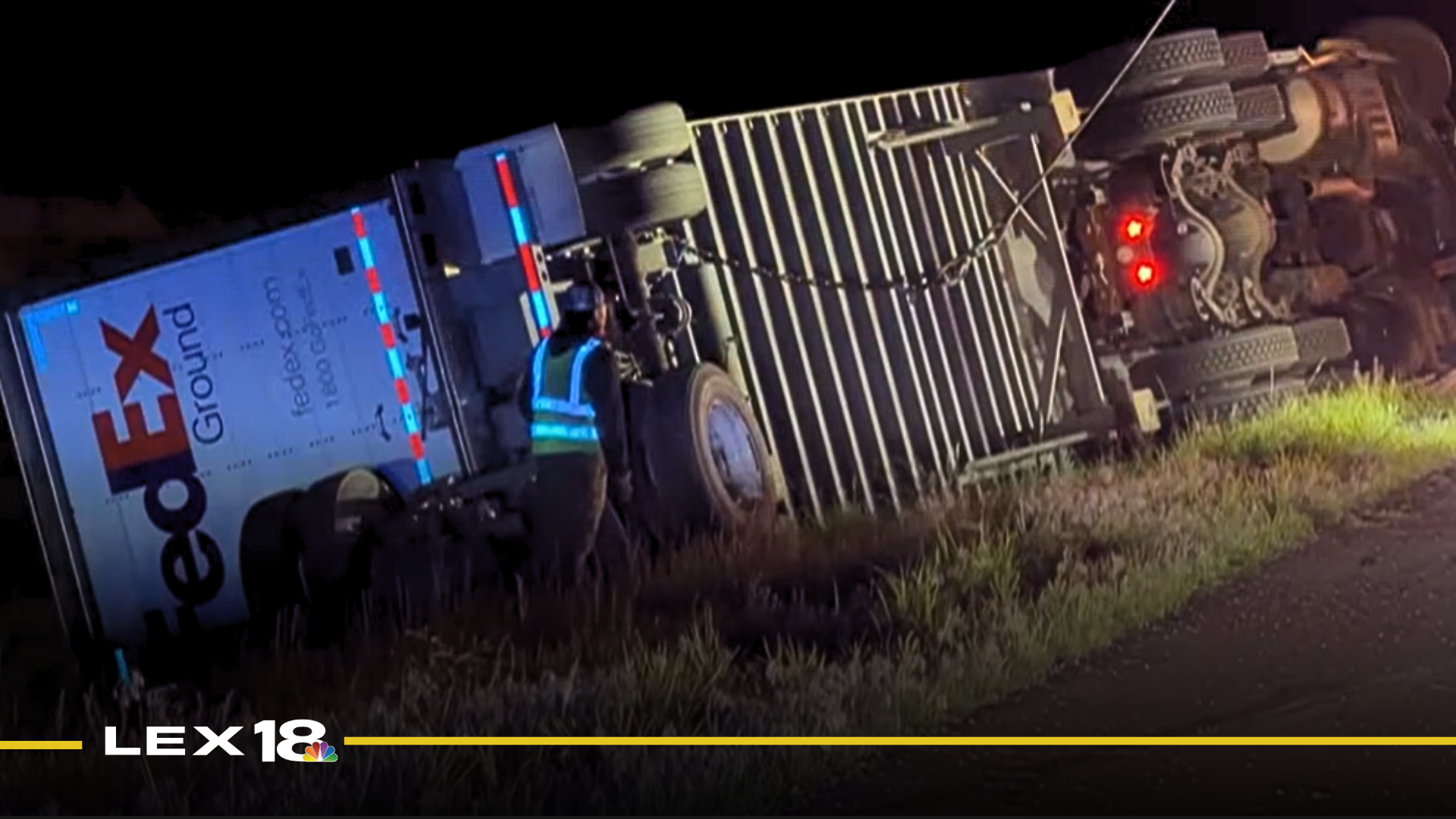 Semi-truck flips over 