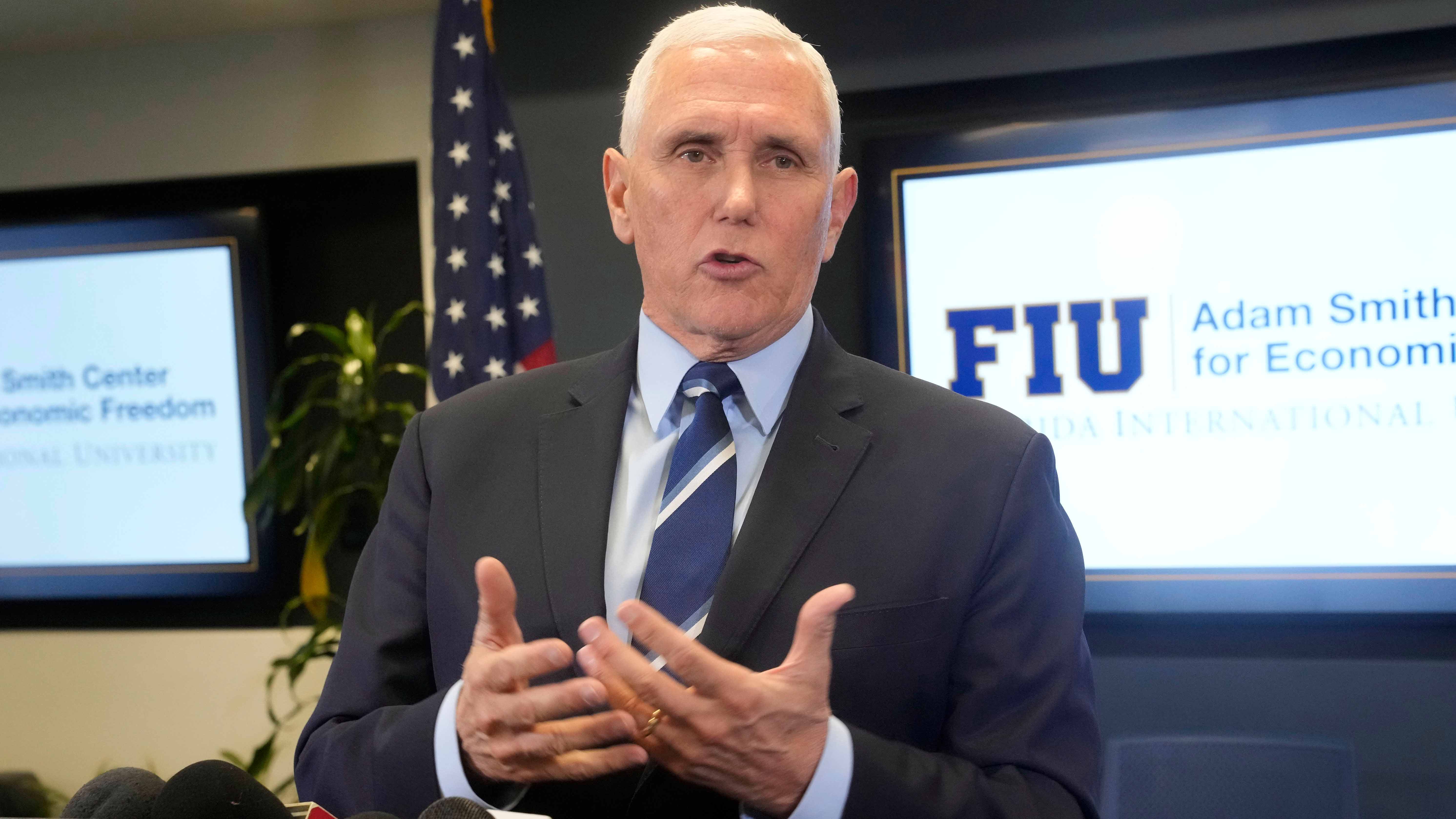 While speaking at Florida International University (FIU), Friday, Jan. 27, 2023, in Miami, former Vice President Mike Pence said he takes "full responsibility" after classified documents were found at his Indiana home. Pence was talking at FIU about the economy and promoting his new book, "So Help Me God."