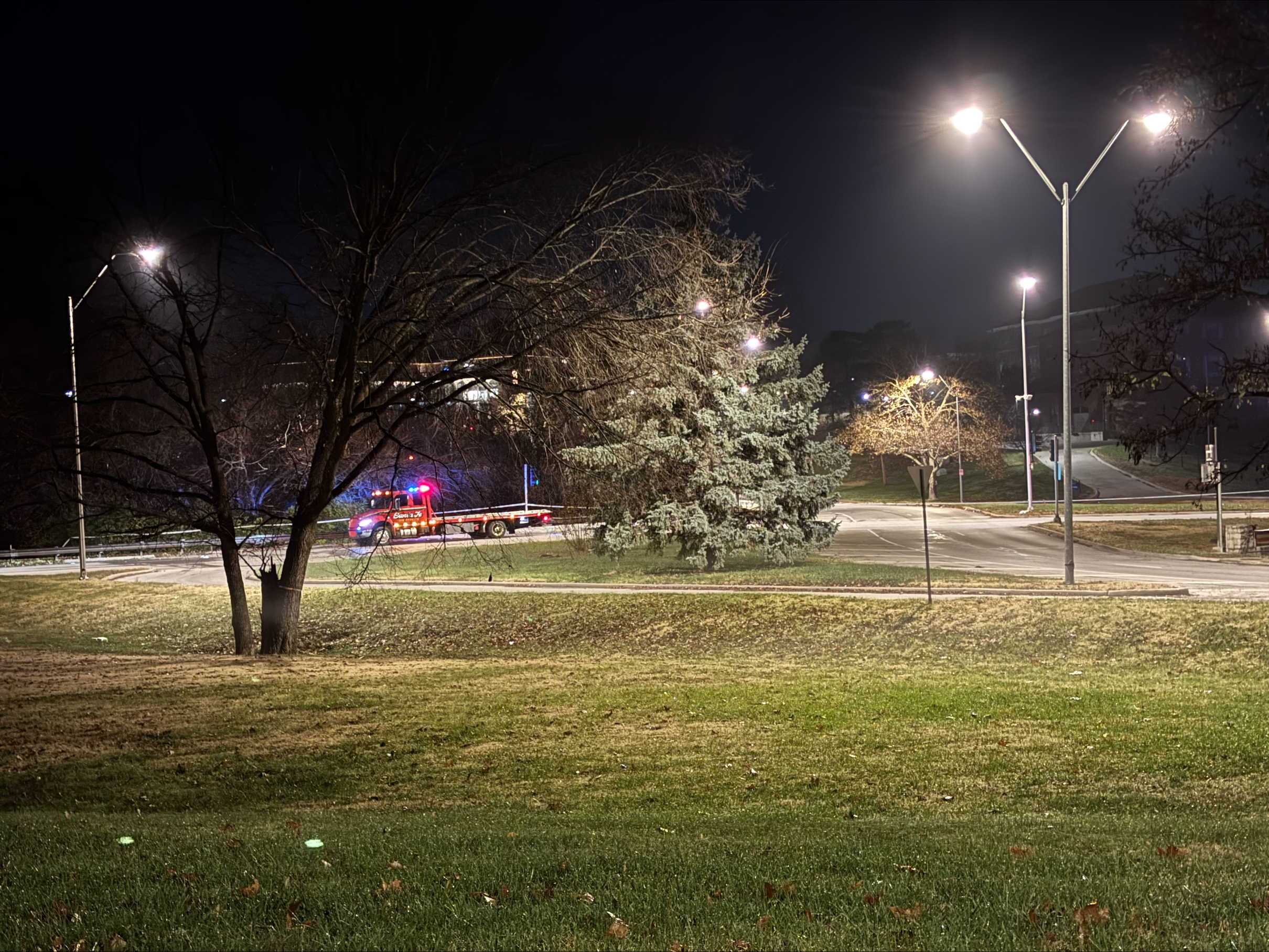 KCFD tow truck sits near Brush Creek early Sunday morning