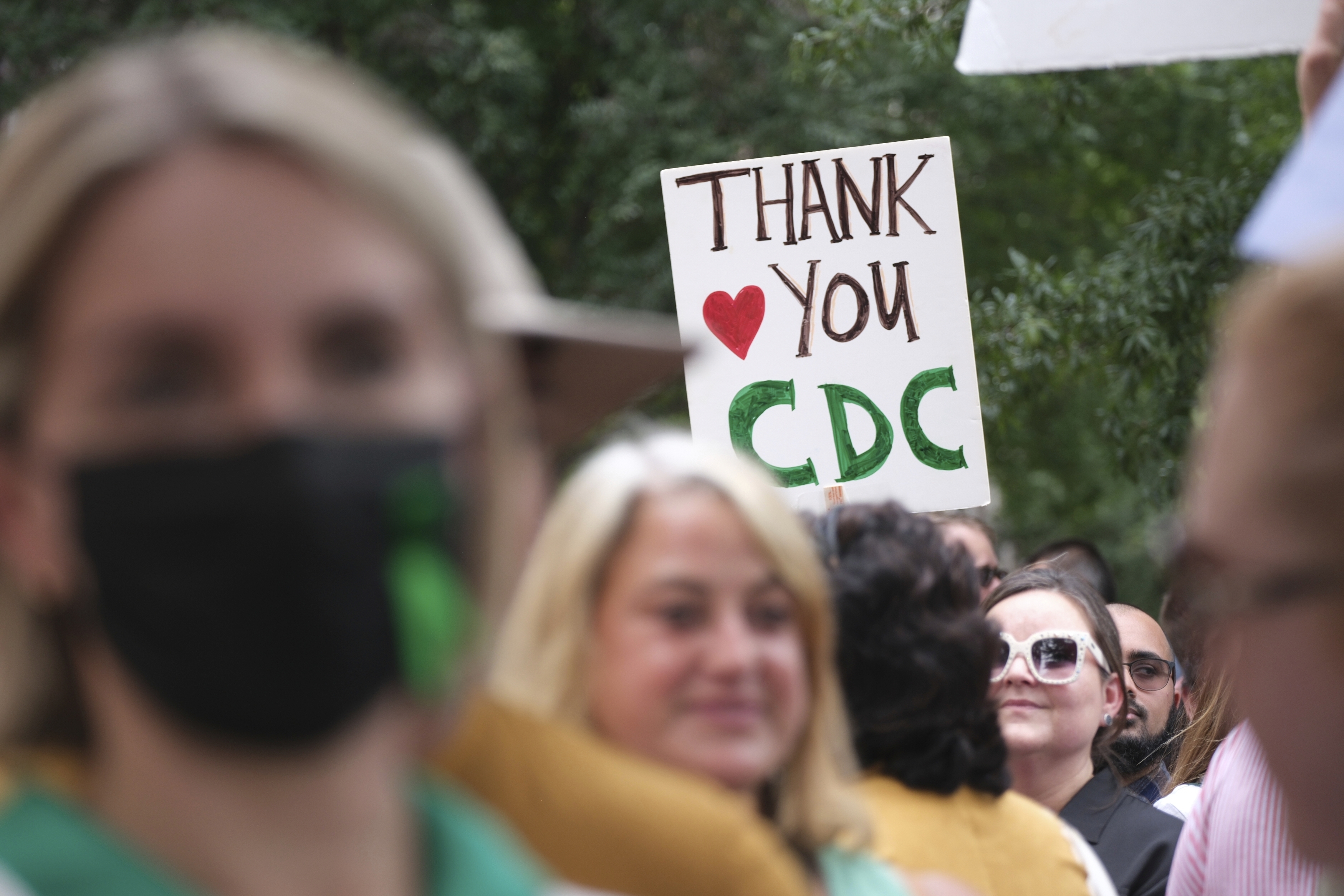 Workers and supporters gather to rally for departing scientific leaders at the Centers for Disease Control and Prevention outside the CDC headquarters, Thursday, Aug. 28, 2025, in Atlanta. 