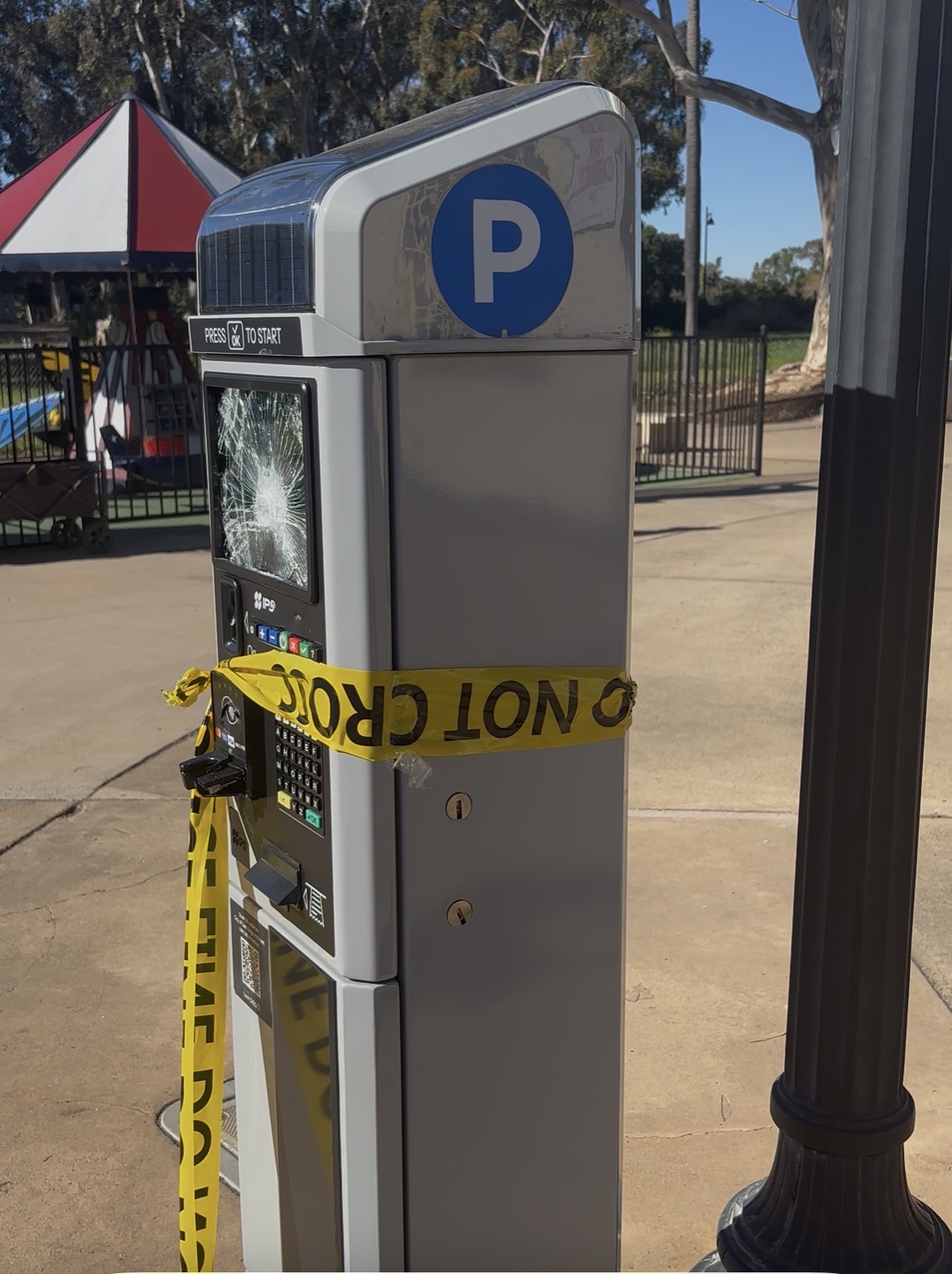 shattered parking meter 