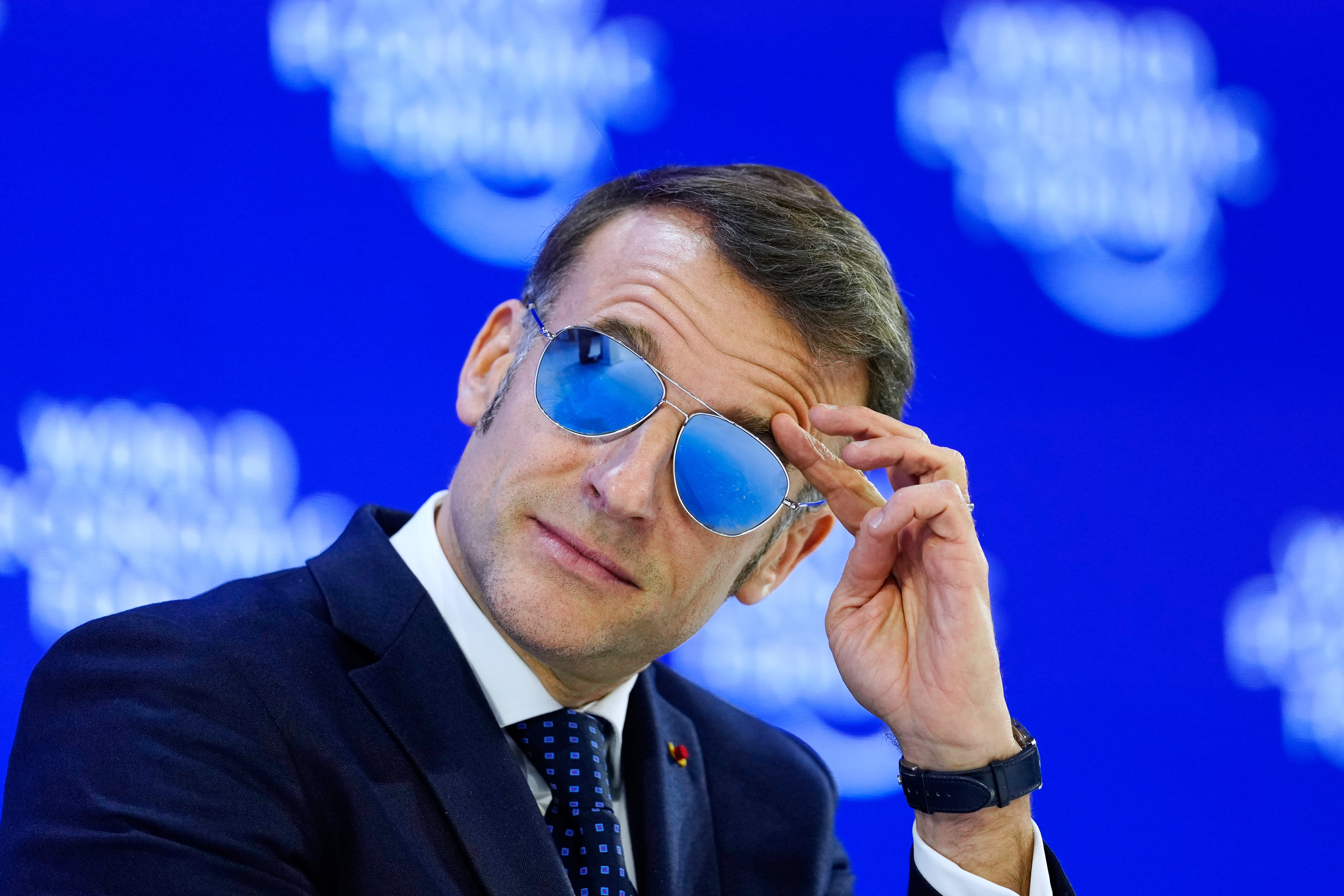 French President Emmanuel Macron is seen during the Annual Meeting of the World Economic Forum in Davos, Switzerland, Tuesday, Jan. 20, 2026. 