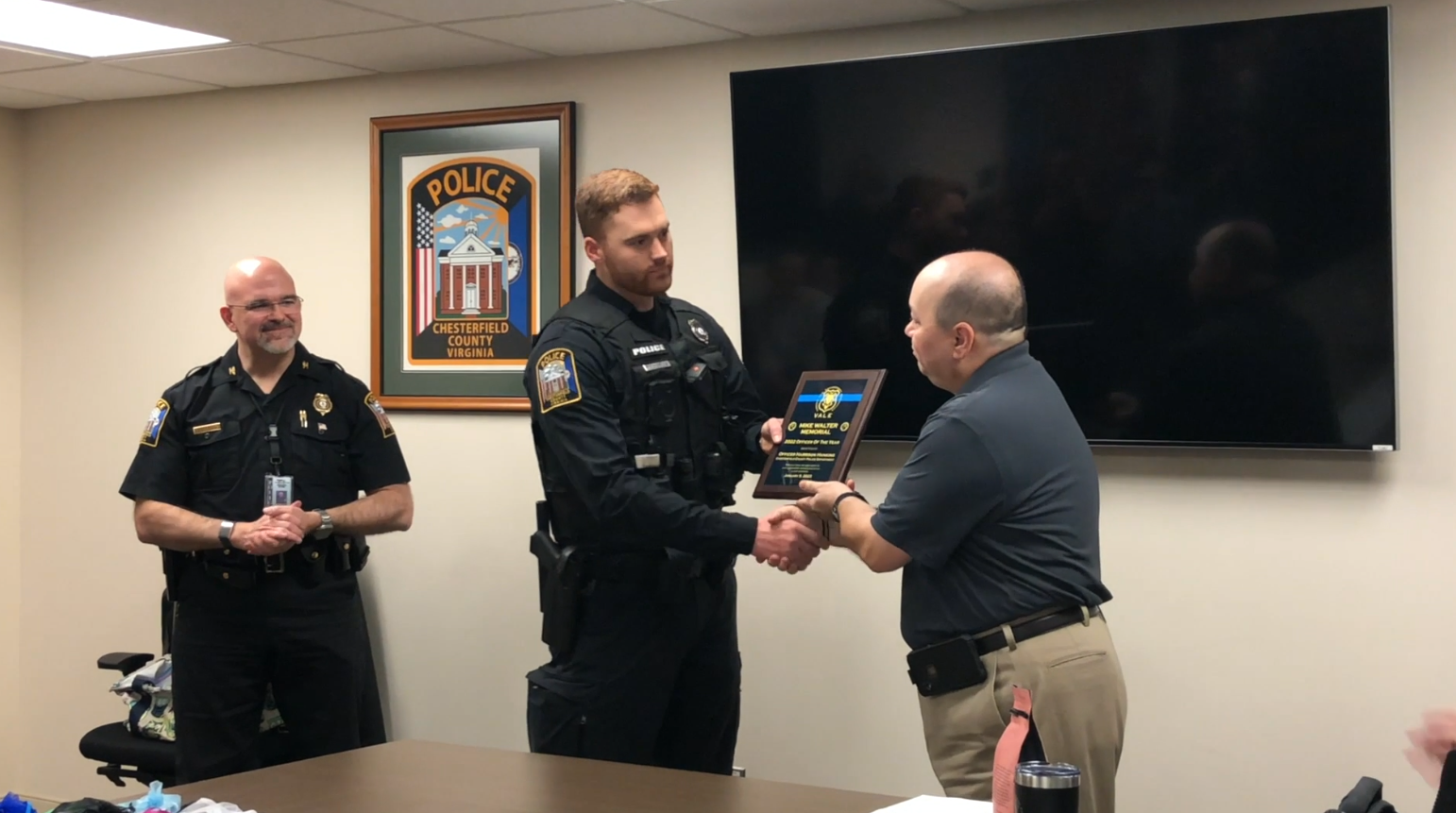 He was killed in the line of duty. A Chesterfield officer was presented with an award that honors his legacy.