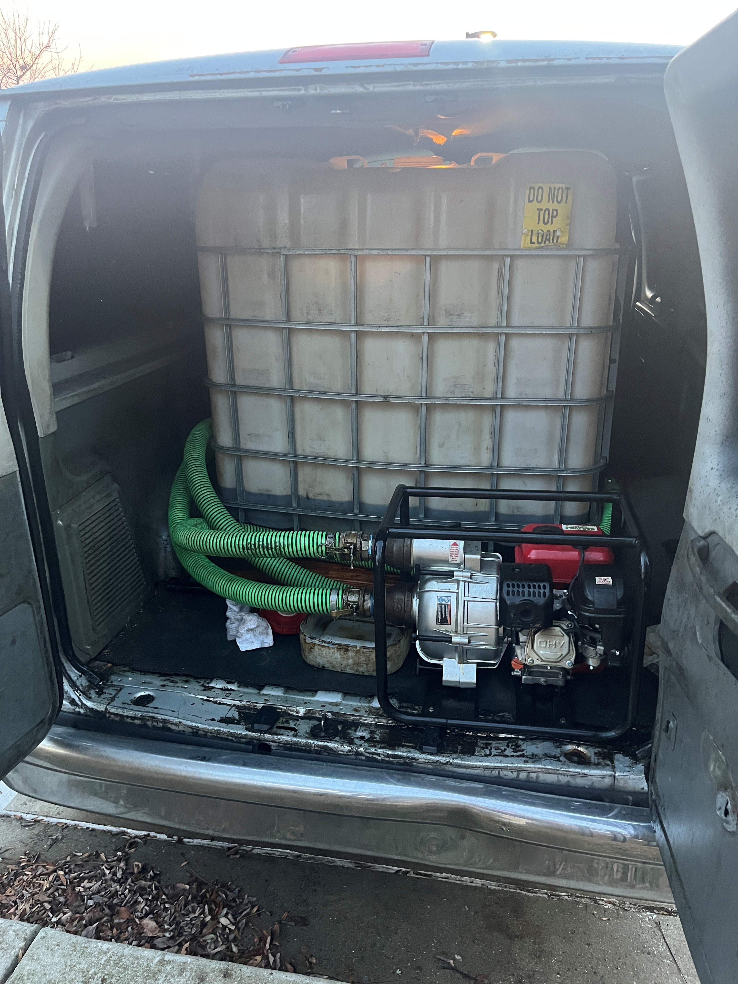 Interior of the suspects' van, with tanks and siphoning equipment