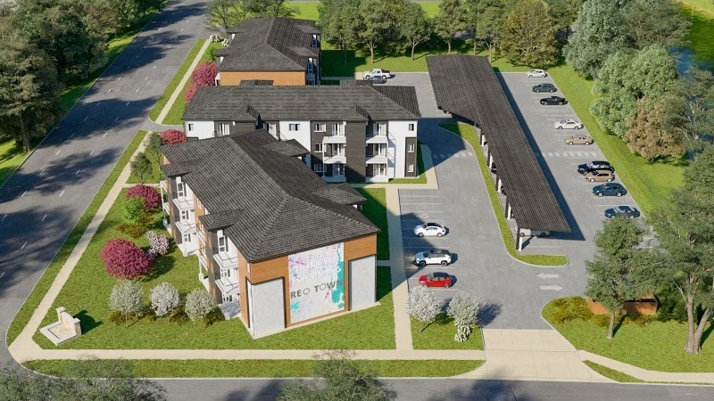 Birds-eye view REO Gateway apartment rendering