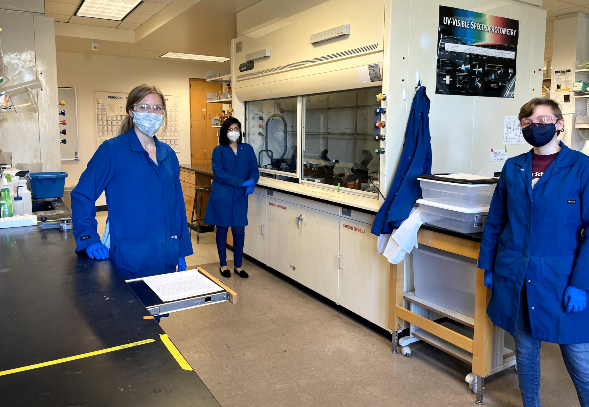 UC Irvine researchers develop new COVID antibody test. From left, UC Irvine graduate students Kristin Gabriel, Sanjana Sen and Emily Sanders.