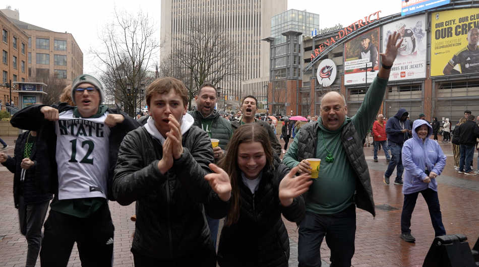 Spartan fans outside of Nationwide Arena Friday