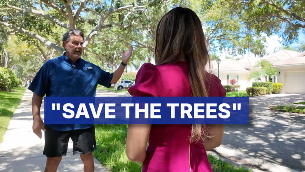 Brian Rickert, a resident of The Isles community in Palm Beach Gardens, speaks to WPTV reporter Samantha Gutierrez about the potential environmental impact of removing nearly half of the area's oak trees.