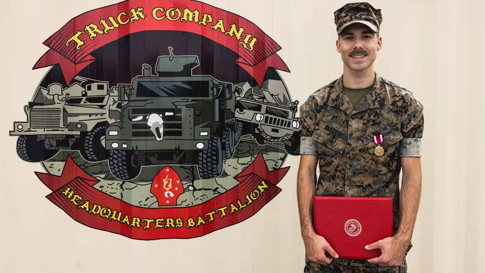 U.S. Marine Corps Cpl. Gage Barbieri, a Florida native and corporals course instructor with Headquarters Battalion, 2d Marine Division, poses for a photo on Camp Lejeune, North Carolina, April 4, 2024.