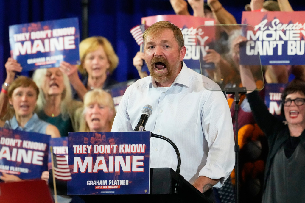 Democratic U.S. Senate candidate Graham Platner speaks during a primary election night watch party after winning the Democratic nomination Tuesday, June 9, 2026, in Blue Hill, Maine. 