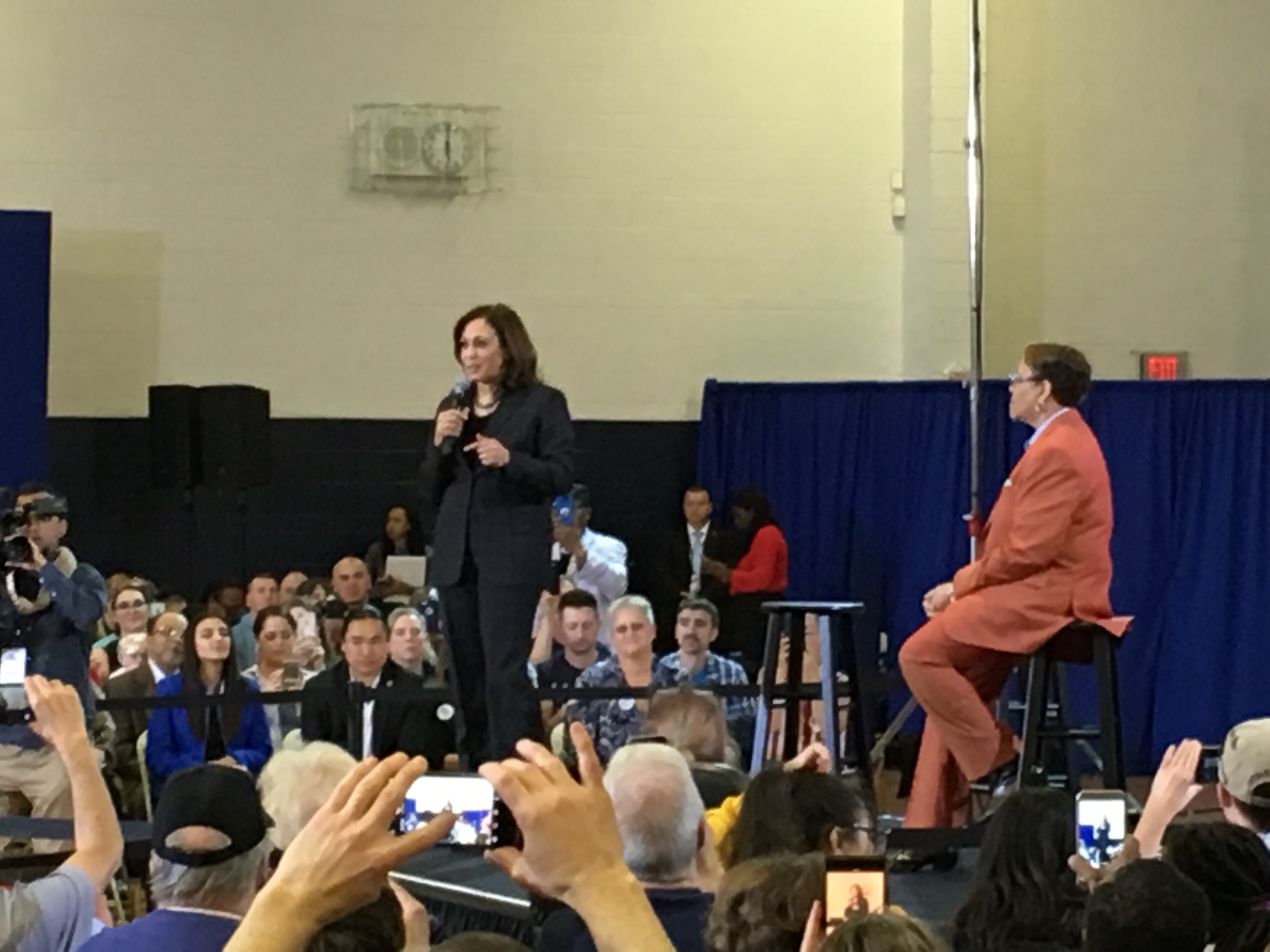 Presidential hopeful California Senator Kamala Harris spoke to a crowd of potential voters at Canyon Springs High School, Friday