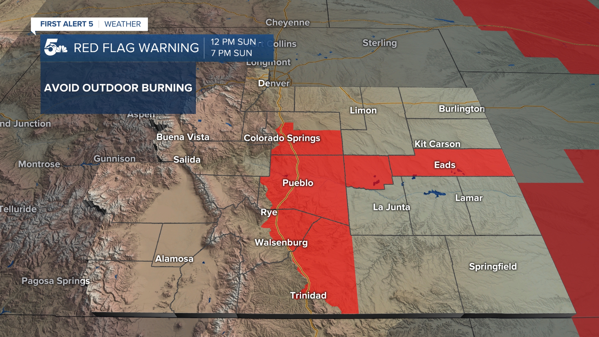 Red Flag Warnings for southern Colorado on Sunday, March 16th, 2025