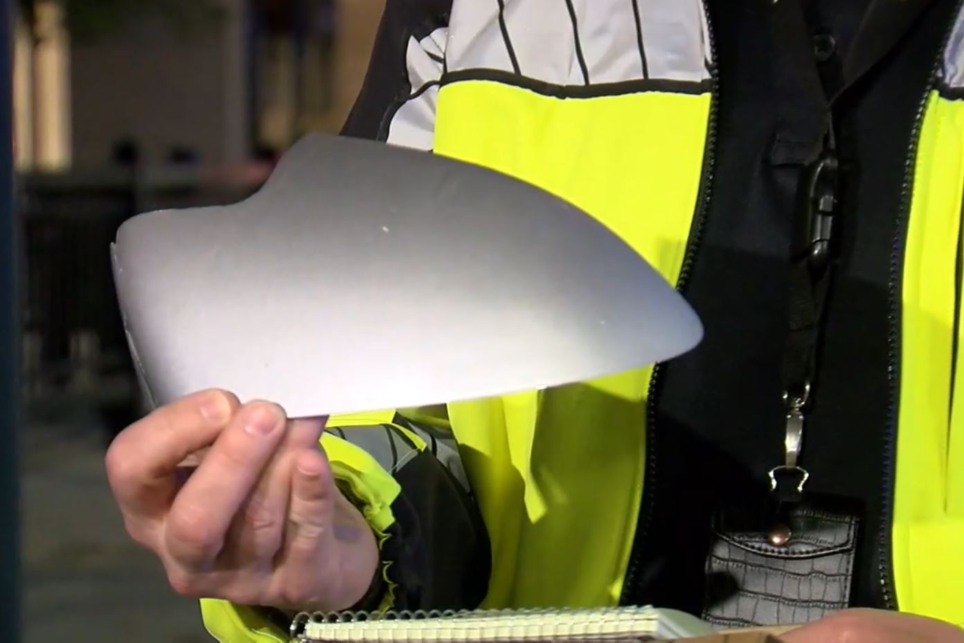 Denver Police show damaged driver-side mirror from vehicle that struck group on scooters 