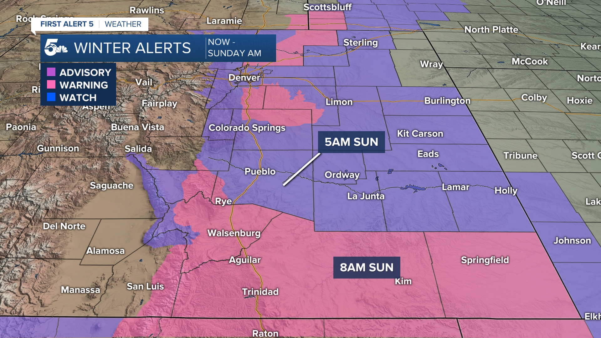 Updated Winter Weather Alerts for Southern Colorado on 2/10/24