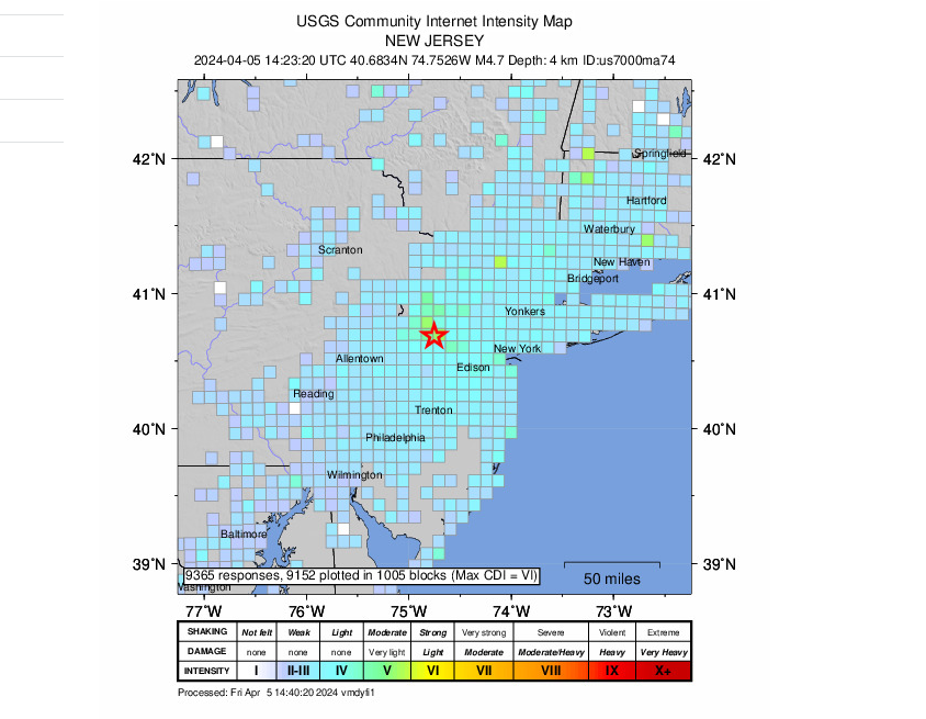 Earthquake intensity map 