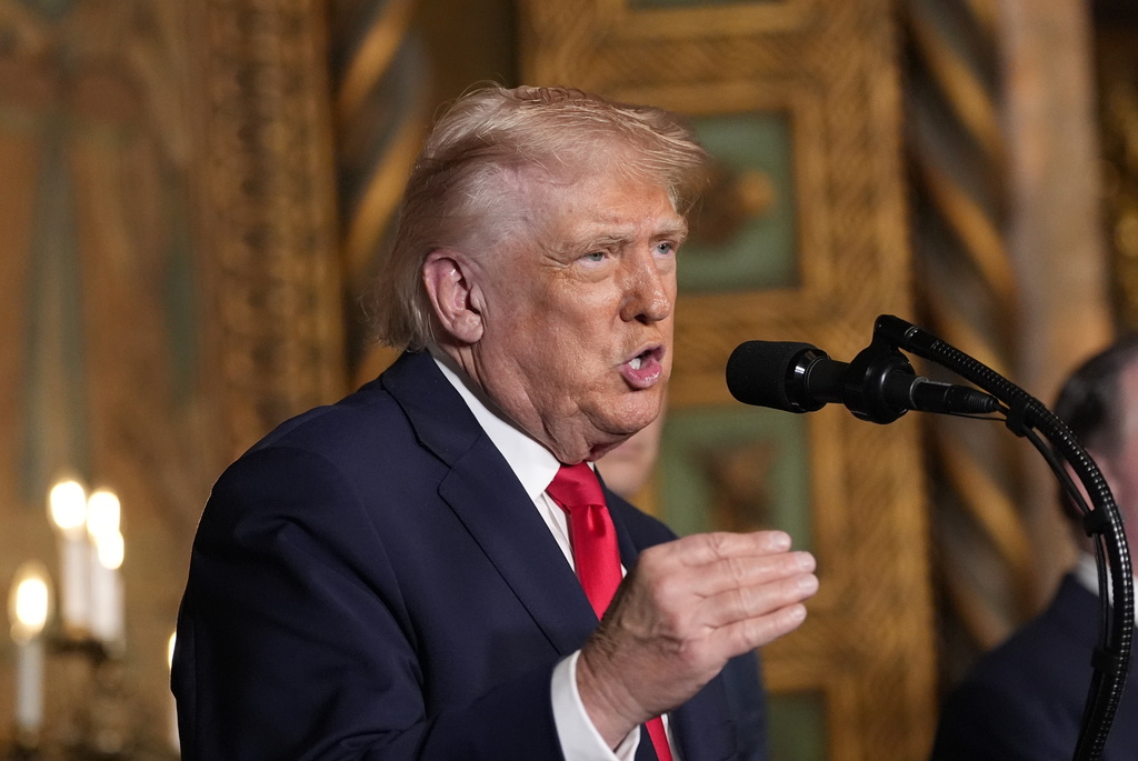 President Donald Trump speaks at his Mar-a-Lago club, Monday, Dec. 22, 2025, in Palm Beach, Fla. 