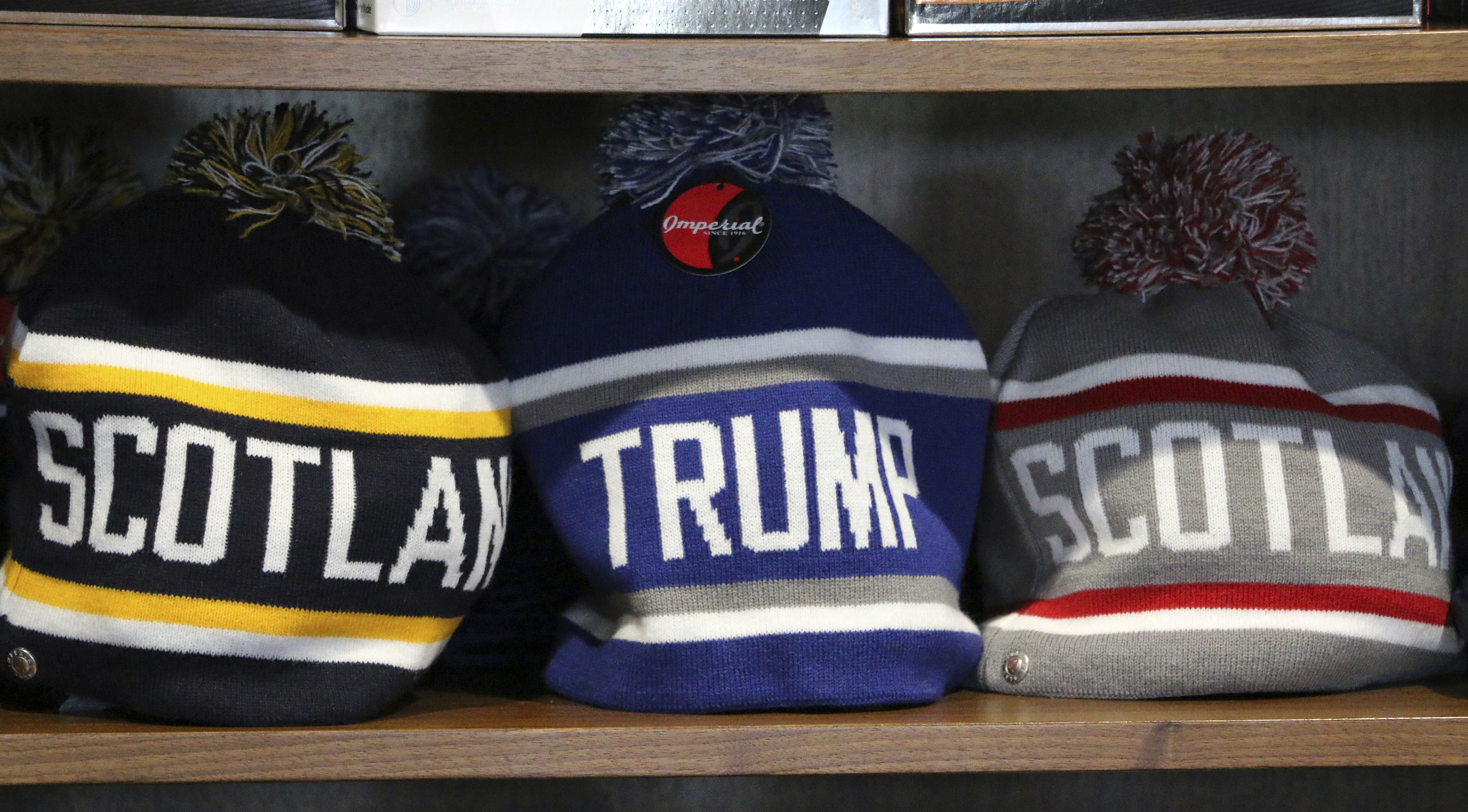 Merchandise on sale at the Trump International golf course in Balmedie, Scotland, Oct. 6, 2017.