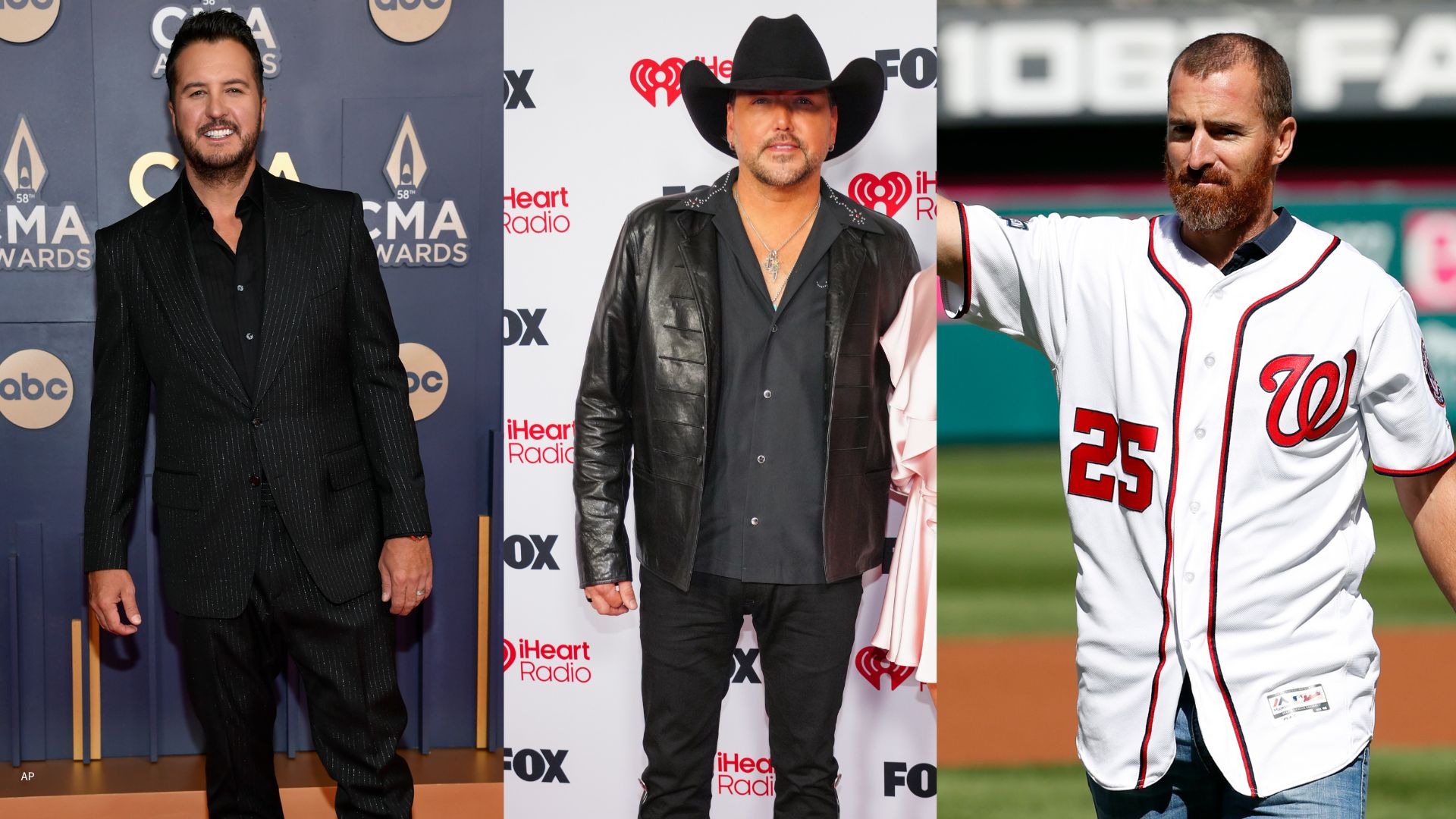 Photo collage of Luke Bryan, Jason Aldean and Adam LaRoche.